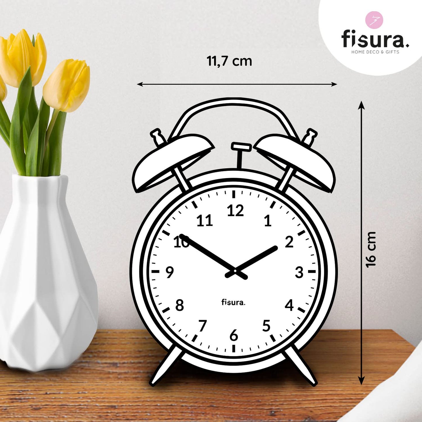 Fisura – Reloj Despertador analógico sin Tic-TAC. con luz de Led Nocturna. Metal y ABS. Medidas: 11,7 x 5,5 x 16. Esfera de 9 centímetros (Amarillo)