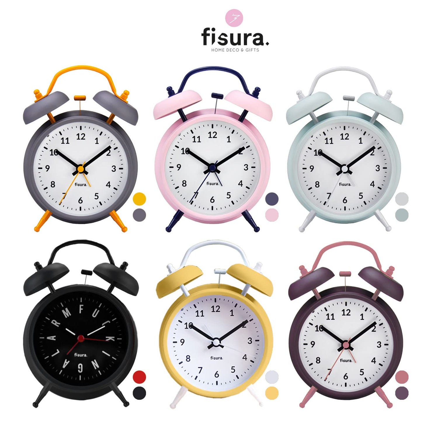 Fisura – Reloj Despertador analógico sin Tic-TAC. con luz de Led Nocturna. Metal y ABS. Medidas: 11,7 x 5,5 x 16. Esfera de 9 centímetros (Amarillo)