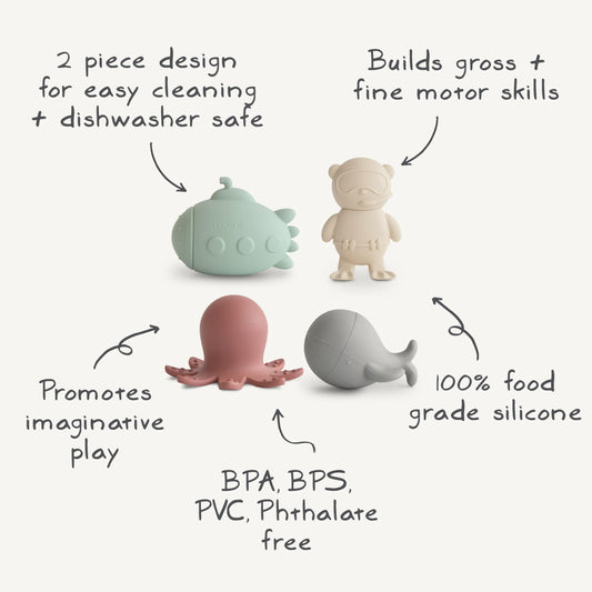 Set 4 Juguetes de Baño Vida Marina – Diversión Flotante de Silicona