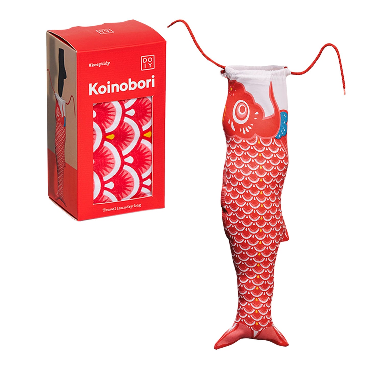 DOIY - Bolsa de Colada - Diseño Koinobori - Elaborada en 100% Algodón - Bolsa de Tela Multiuso - Ideal para Viajes - Almacenamiento de Ropa - Color Rojo - 11x6x5 cm