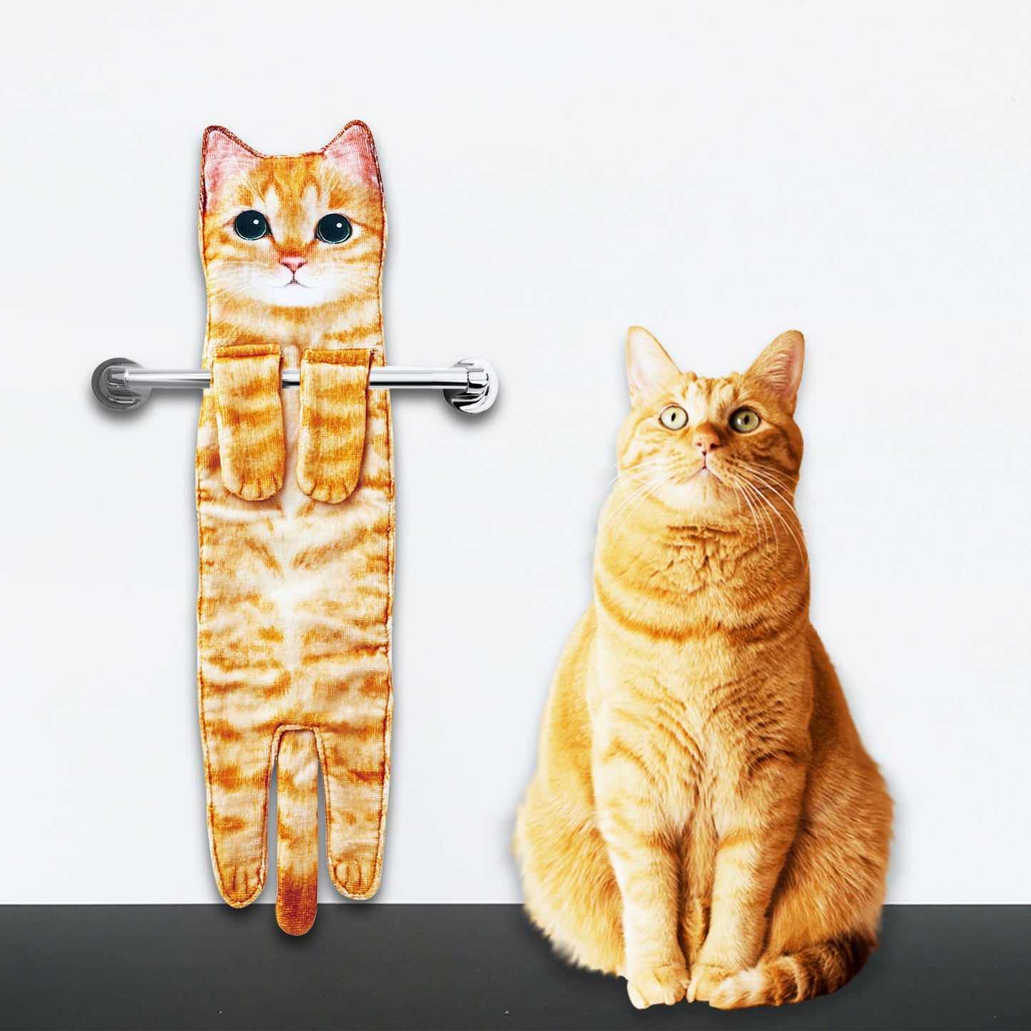 Divertidos Gatos Toalla de Mano-Decoración Gato Toalla Colgantes para Baño Trapos de Cocina-Animal Absorbente suave Toallas-regalos Graciosos Para Originales Mujer Amantes de Los Gatos-Naranja