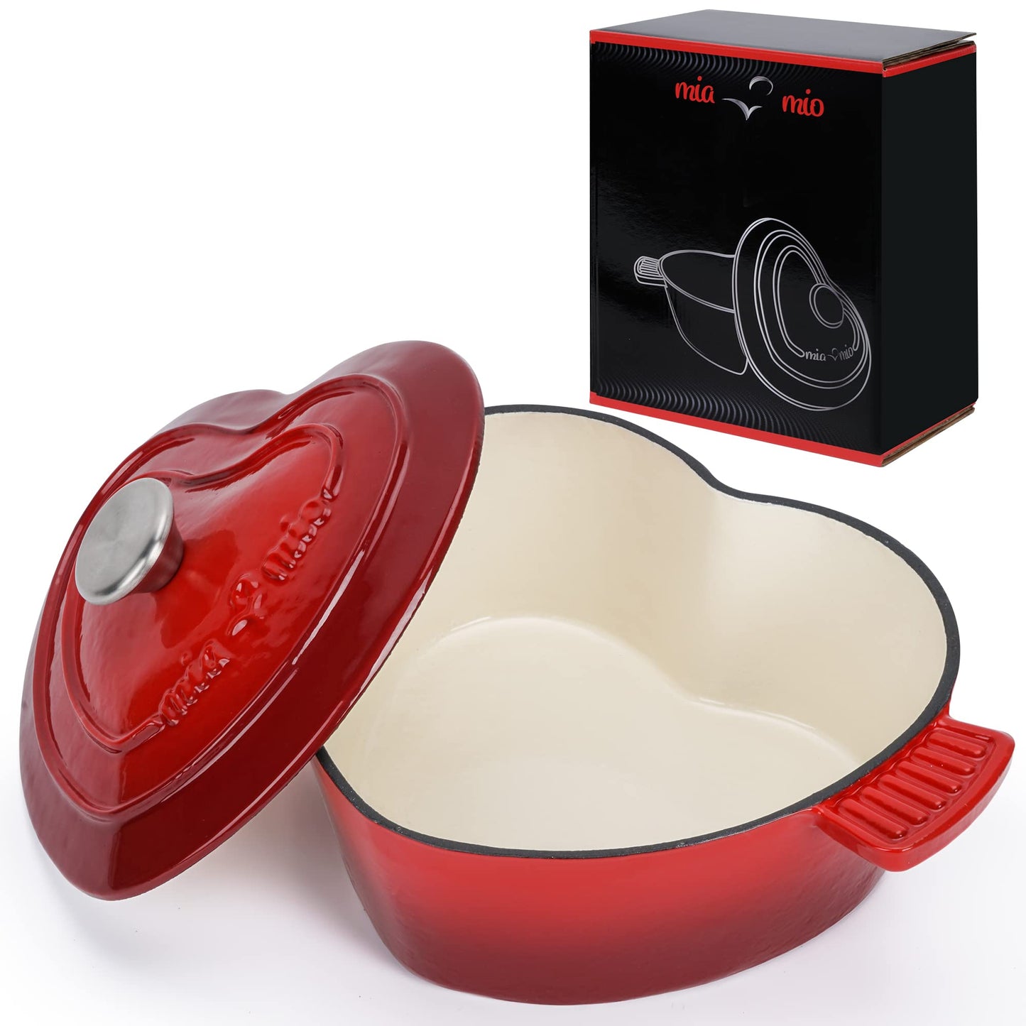 MIAMIO - Olla de hierro fundido esmaltado en forma de corazón apto para todo tipo de cocinas incluida la de inducción (3 litros, 24 cm)