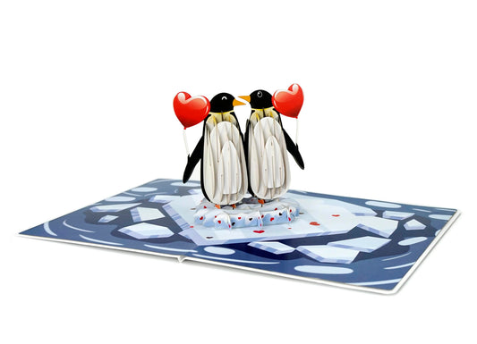 Tarjeta pingüinos 3D – Juntos, incluso en el hielo