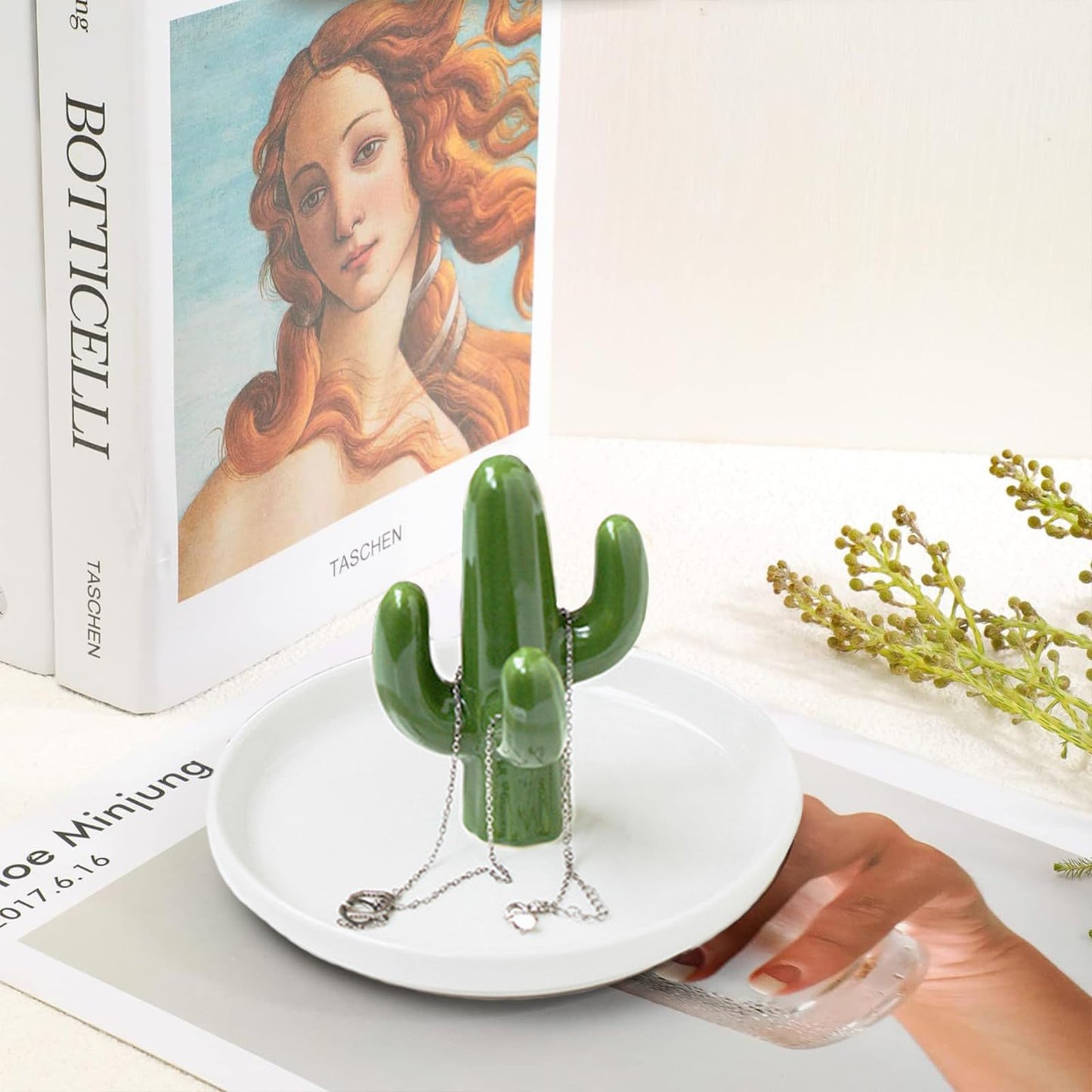 Cactus Plato de soporte de anillo para joyería, Bandeja de cerámica suculenta de joyería Pantalla del organizador para Decoración del hogar y cumpleaños Boda Regalos de inauguración para mamá, Amigos