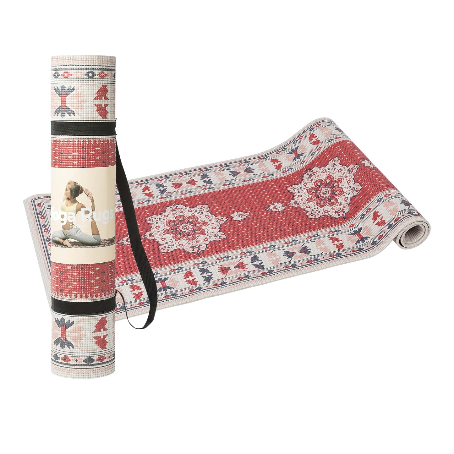 DOIY - Esterilla de Yoga Antideslizante - Estampado de Alfombra Persa - Equipada con Cojín de Apoyo - Asas para Transporte - Esterilla de Pilates Gruesa - Colchoneta de Ejercicios - 60x173x0,6 cm