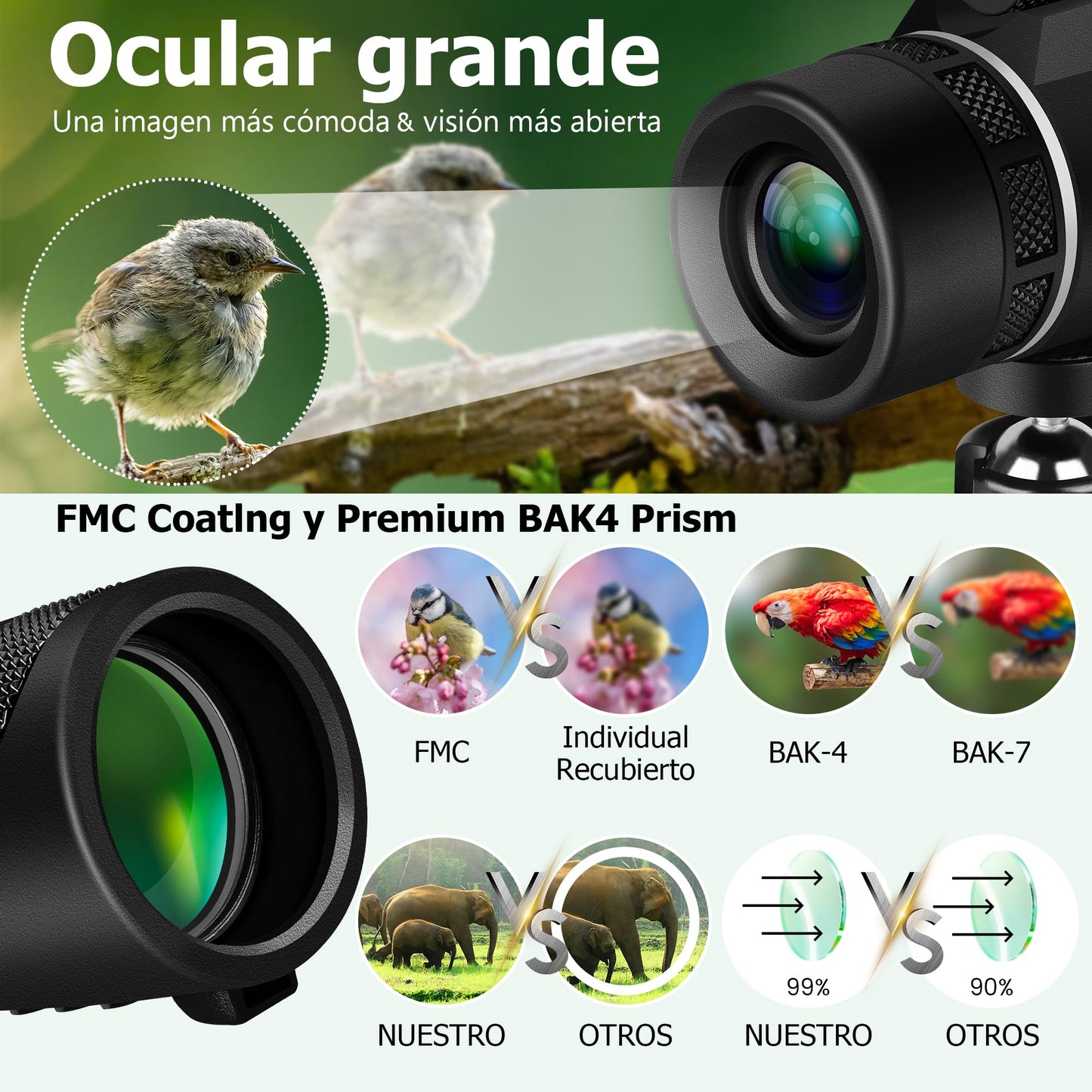 Telescopio Monocular 40X60 Monoculares de Largo Alcance Telescopio Terrestre Zoom para Movil Impermeable Compacto Telescopio Monoculo con Trípode Smartphone Holder Adultos Observación de Aves Senderis