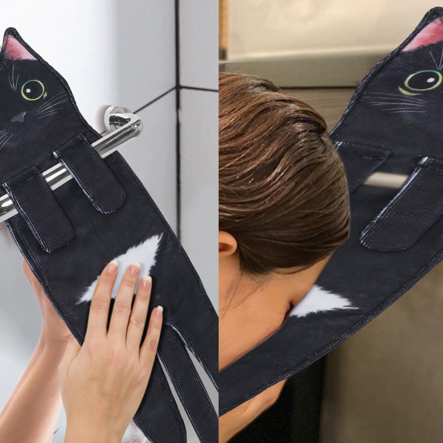 Divertidos Gatos Toalla de Mano-Decoración Gato Toalla Colgantes para Baño Trapos de Cocina-Animal Absorbente Suave Toallas-Regalos Graciosos para Originales Mujer Amantes de Los Gatos-Negro