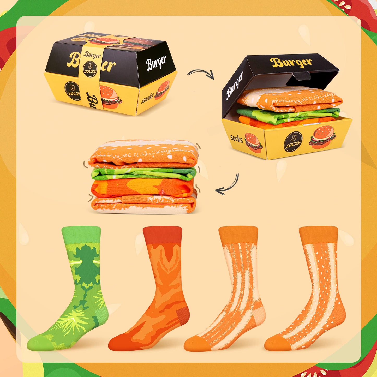 AGRIMONY Calcetines Hamburguesa Hombre Divertidos - Personalizados Originales Dibujos Estampados Graciosos Frikis Colores Arte Comida - Regalos Originales Navidad Cumpleanos para Adolescentes-2 pares