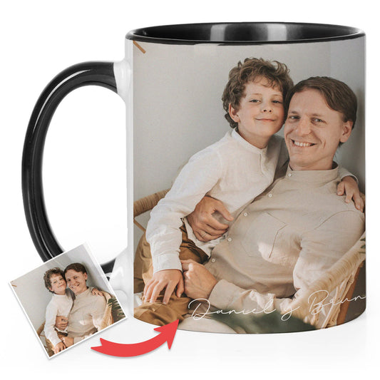 Wanapix | Taza Personalizada con Foto y Texto | Taza de Cerámica con Diseño Único | Regalo para Amigos y Familiares | Apta para Microondas | Capacidad de 325ml | Interior y Asa Color Negro