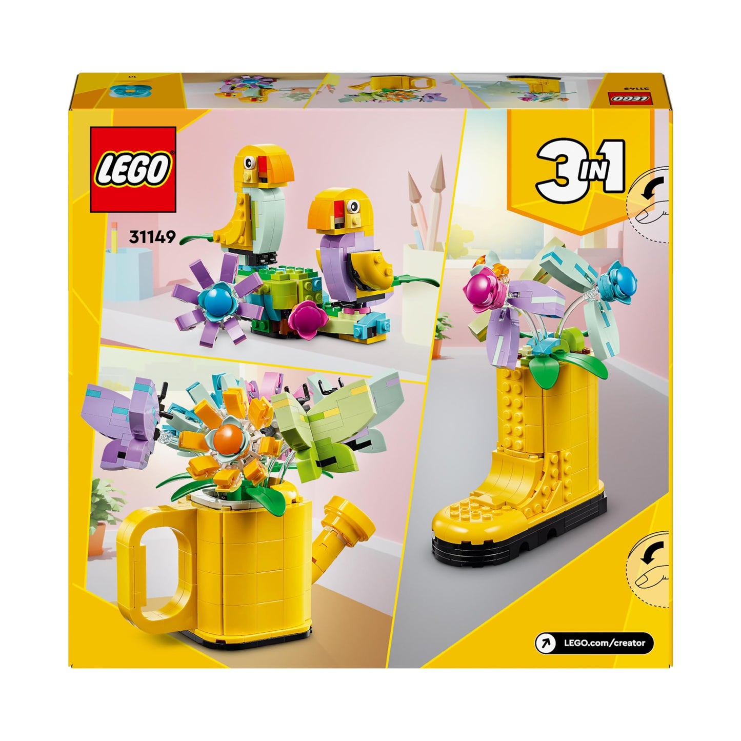 Flores en regadera 3 en 1 LEGO – Bota, aves y pétalos que cobran vida