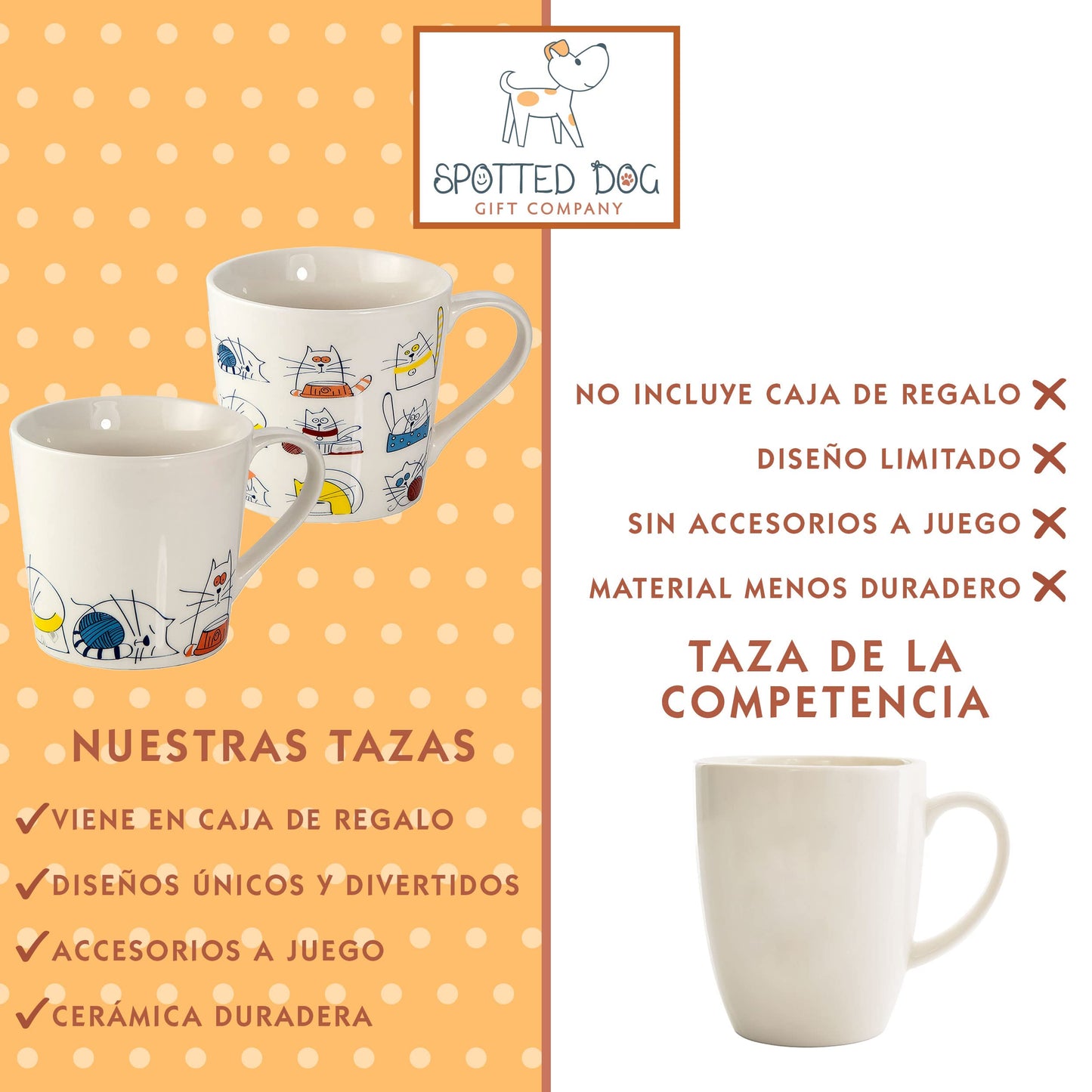 SPOTTED DOG GIFT COMPANY Tazas de Café, Juego de 2 Tazas Desayuno, Tazas de Gato, Taza de Cerámica para Té y Café, Regalo para Amante de los Gatos, 380ml/13oz