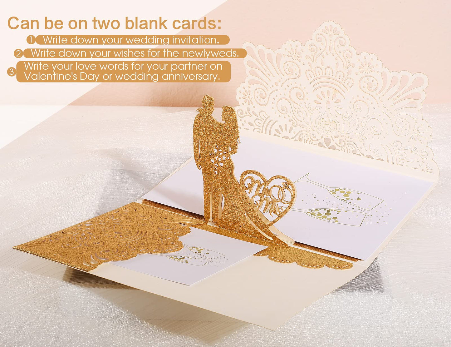 Tarjetas de Felicitación,Tarjeta Felicitacion Bodacon Sobre, Tarjeta de San Valentín Pop Up 3D,Novias, Aniversario, Felicitación de Boda Invitación, Abrazar a los recién casados(Oro)