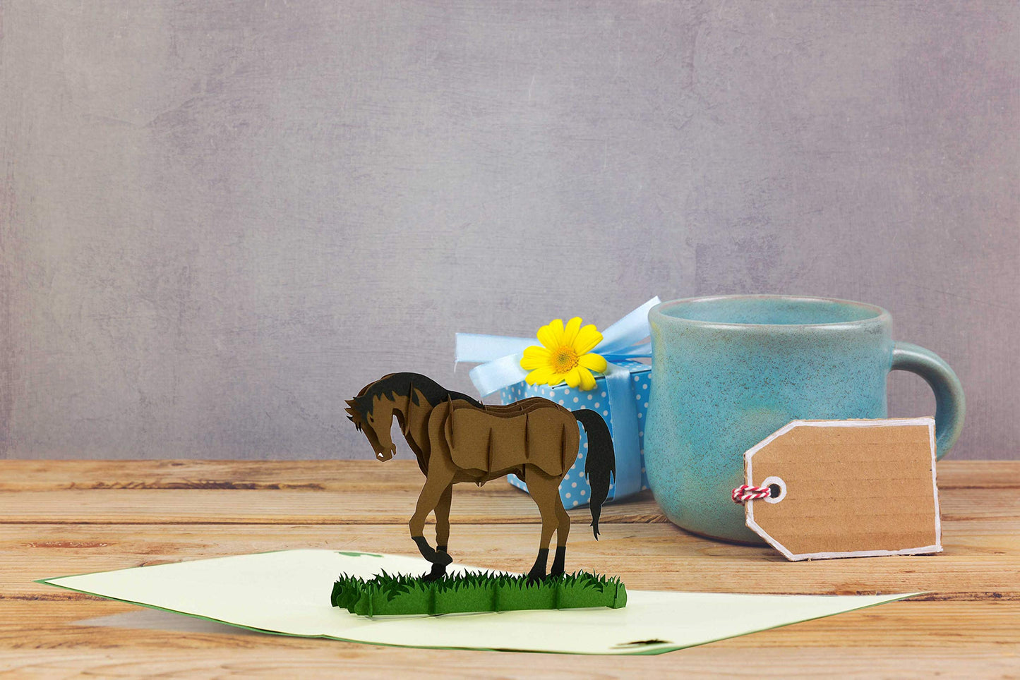 Tarjeta cumpleaños, tarjetas felicitacion cumpleaños con caballo pop up 3d. Cheque regalo, cupon regalo, tarjeta de regalo para regalar en ocasiones especiales, F20