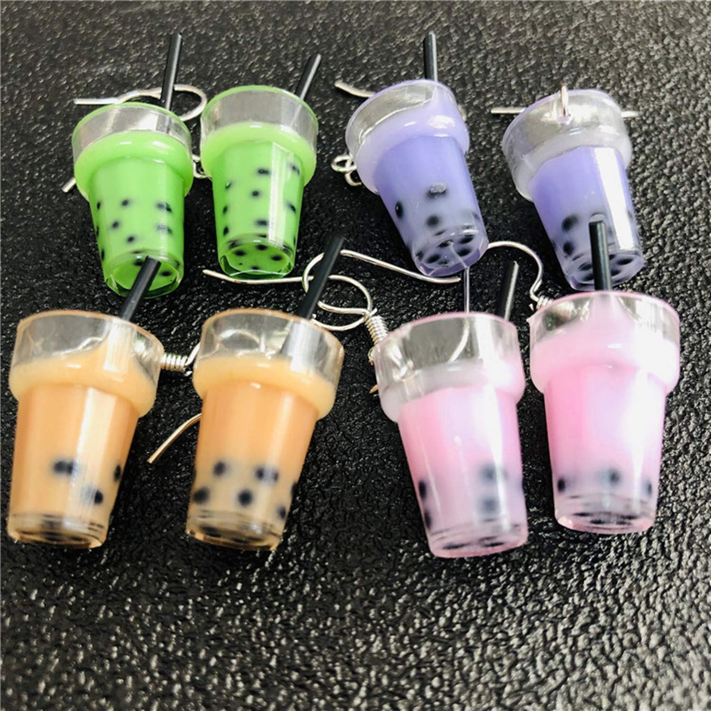 Set 4 pares Pendientes Bubble Tea – Té de Burbujas divertido