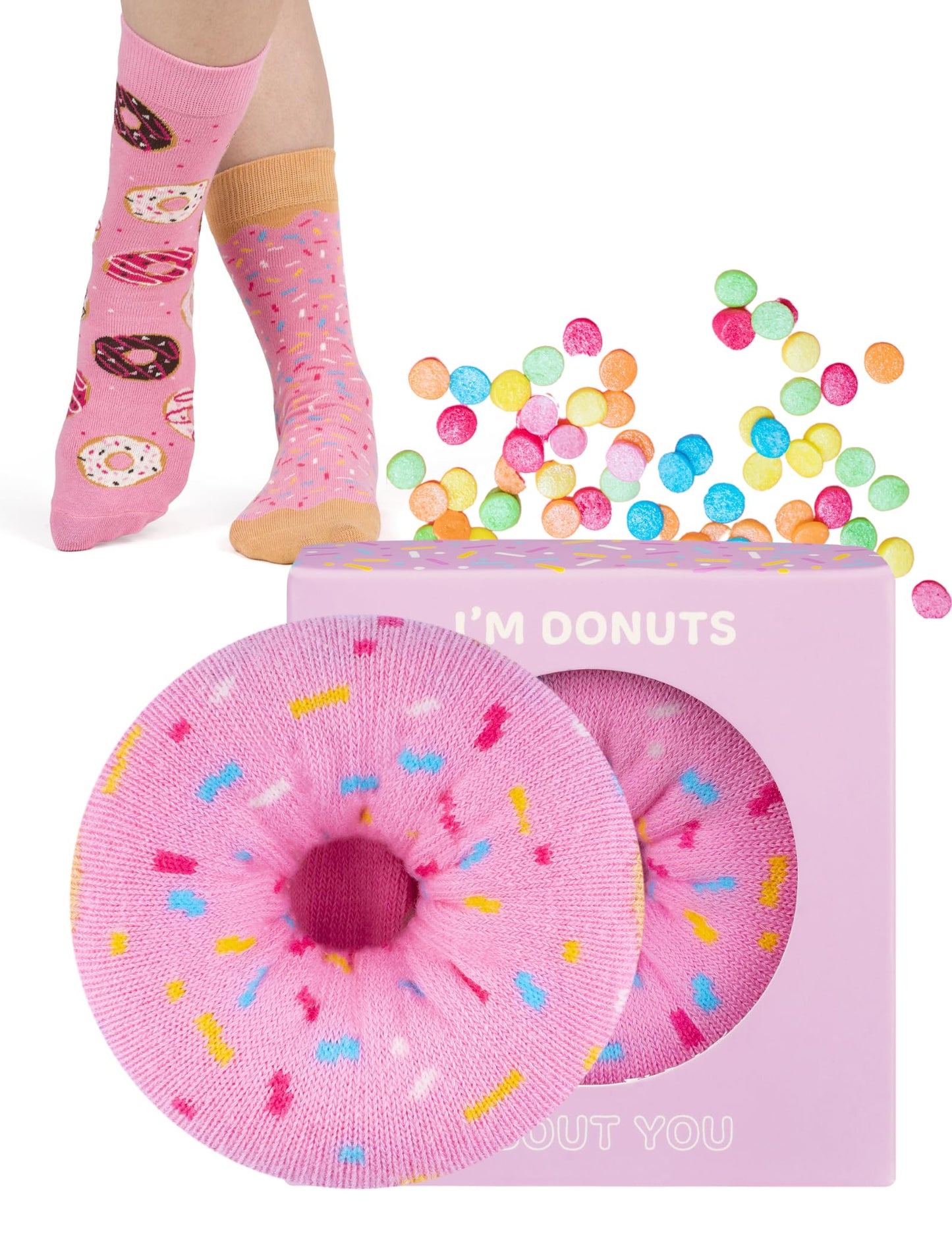 soxo Donut Calcetines Mujer Divertidos Algodon Socks Regalos Originales Regalo Colores 35-40 Rosa claro 1 Par