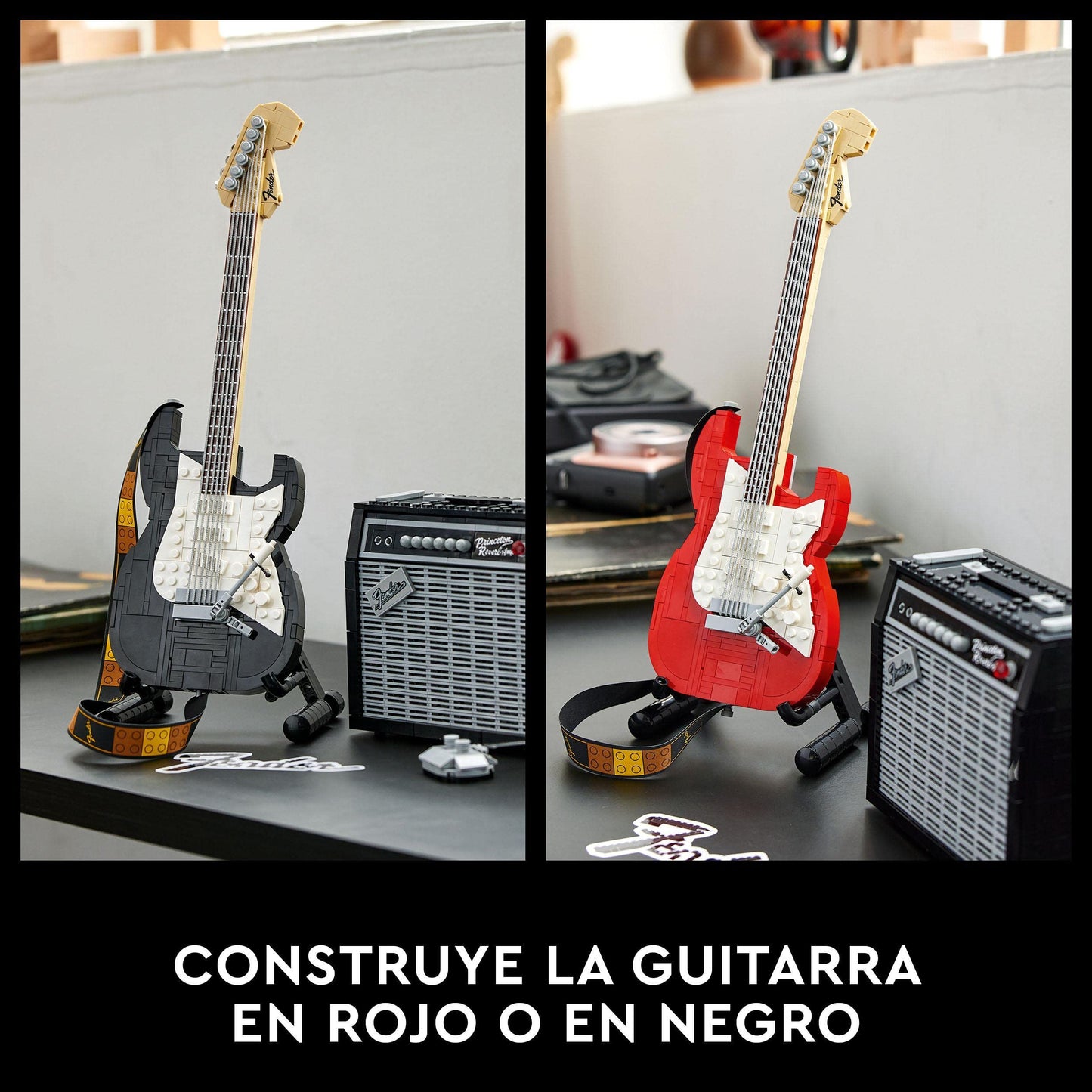 LEGO Ideas Fender Stratocaster, Maqueta de Instrucomento de Guitarra Eléctrica con Amplificador, Manualidades para Adultos, Artículo de Colección, Regalo por el Día del Padre 21329