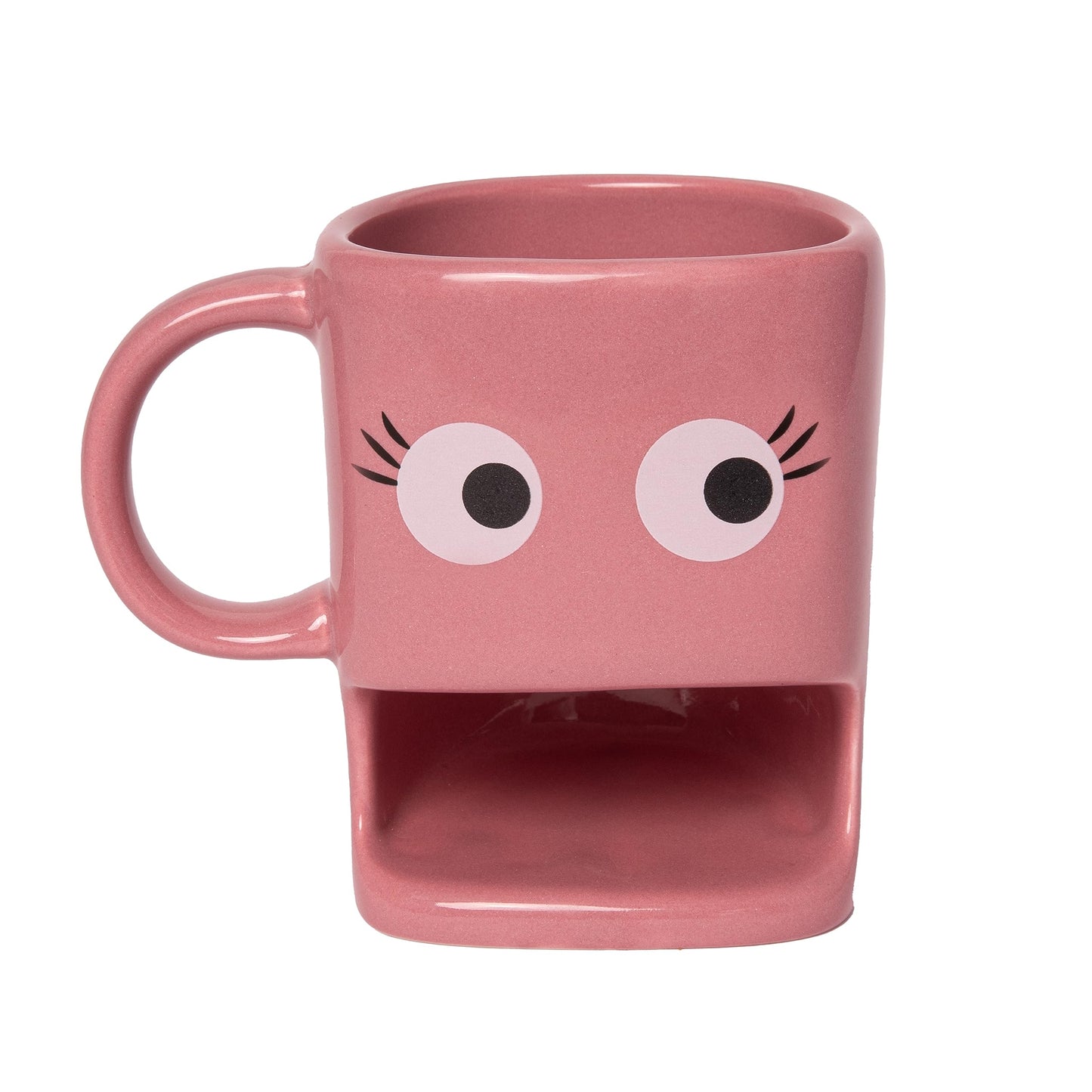 Fisura – Taza original para regalar “ojos”. Taza con soporte para galletas Taza de cerámica con hueco para galletas. Taza de 240 ml. (Rosa)