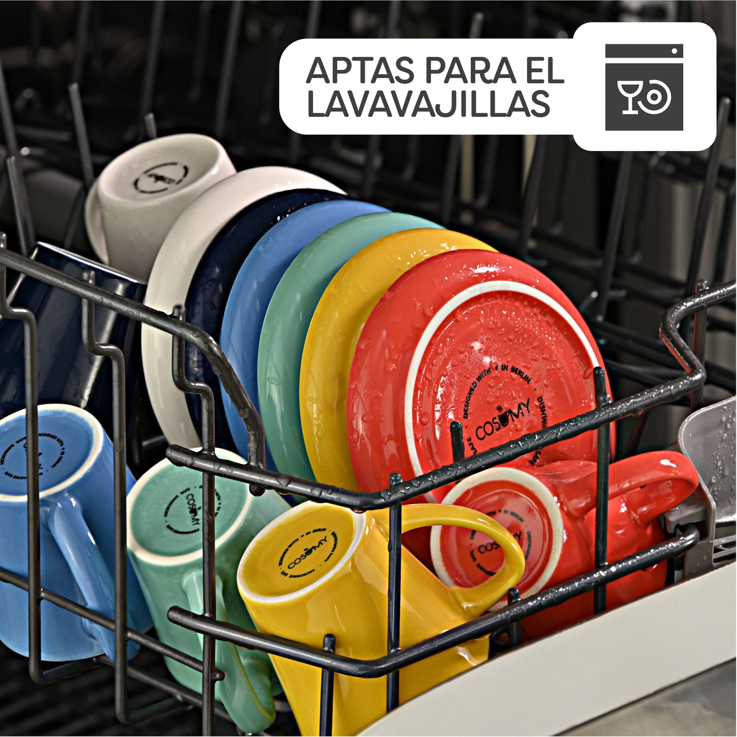 Juego de 6 Tazas de Cafe Espresso Multicolor - Con Platos - Ceramica Multicolor - Apto para Lavavajillas & Microondas - 70ml