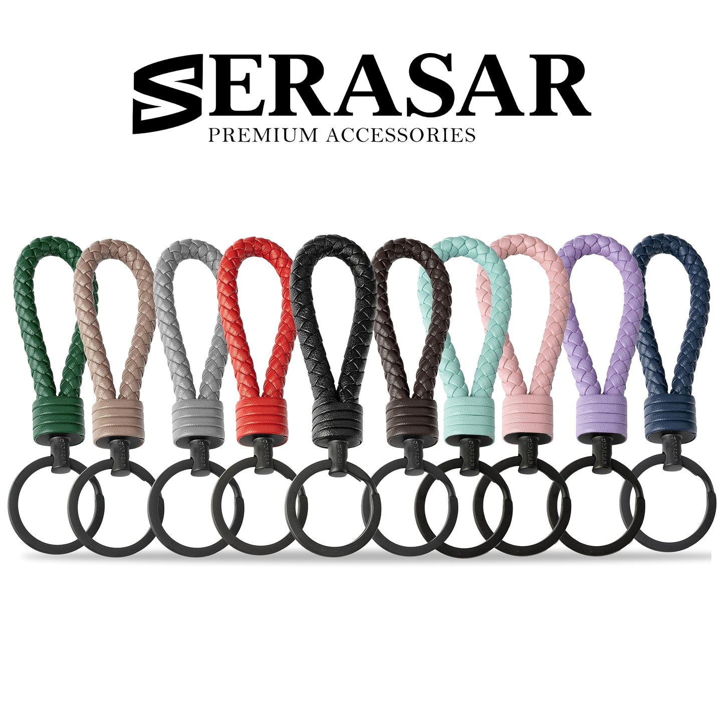 SERASAR Llavero de Cuero con Anilla de Acero Inoxidable - Anillas Adicionales para Llaves Pequeñas - Ideal para Llaves de Coche, Motocicleta, Bicicleta y Casa - Con Caja de Regalo para Hombre y Mujer