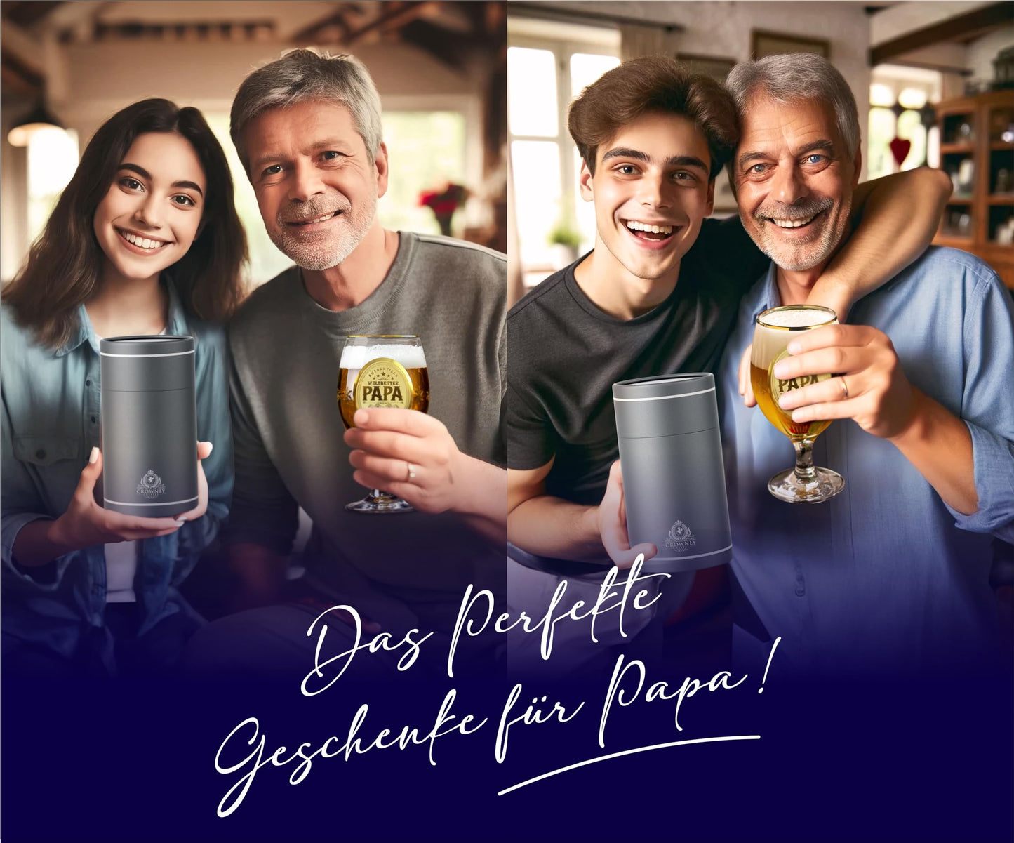 CROWNLY CRYSTAL® Regalo Padre Regalos Originales Para Hombres Regalos Hombre Navidad Regalos Personalizados Copas De Cerveza Regalo Papa Regalos Originales Para Un Padre Regalo Hombre Cumpleaños