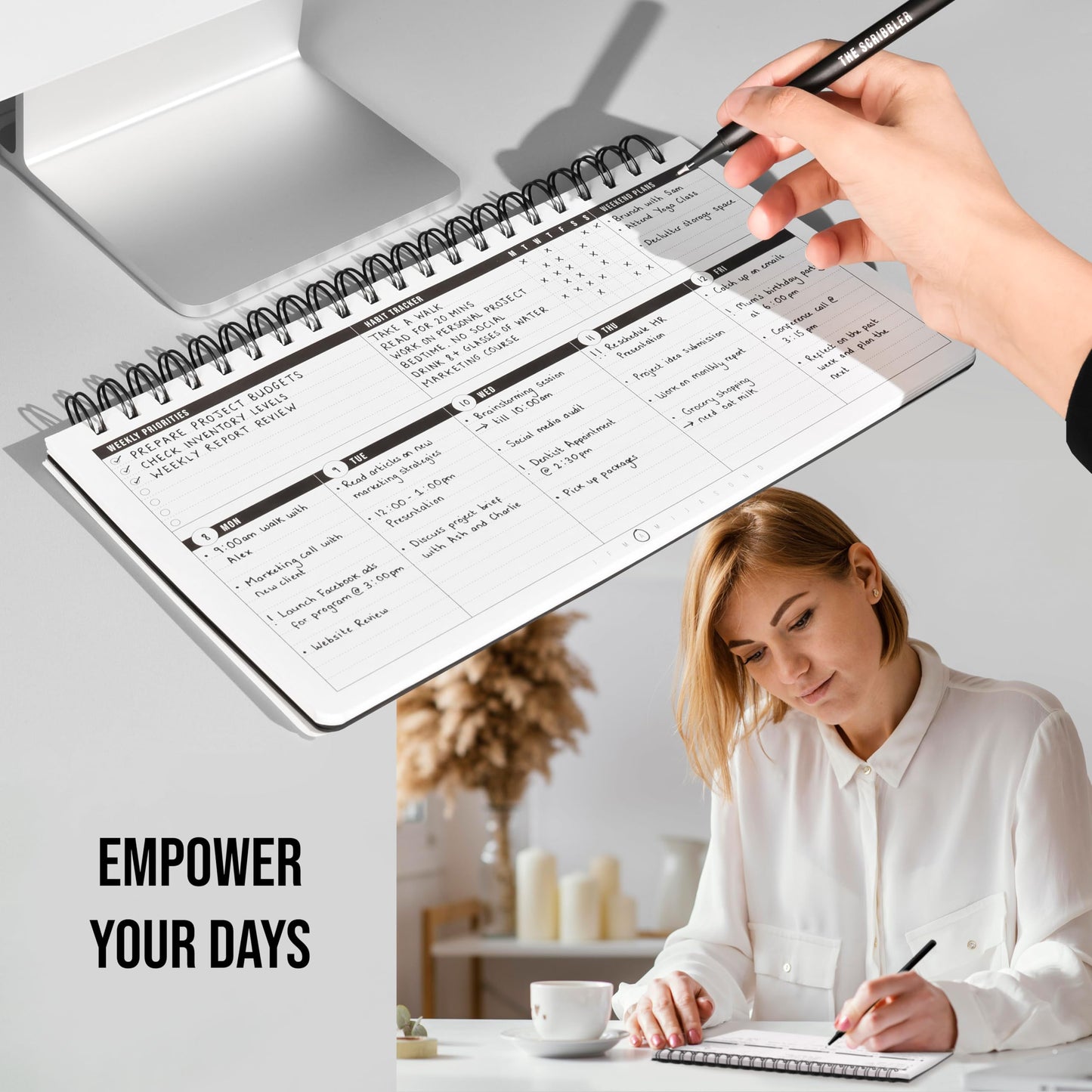 Scribbles That Matter 2024 weekly planner spiral bound (Undated) + Free Pen! | Your Daily weekly monthly productivity planner with habitpara trabajo de oficina | 55 Weeks (29x17.2”)