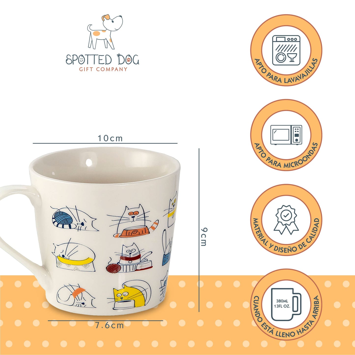 SPOTTED DOG GIFT COMPANY Tazas de Café, Juego de 2 Tazas Desayuno, Tazas de Gato, Taza de Cerámica para Té y Café, Regalo para Amante de los Gatos, 380ml/13oz