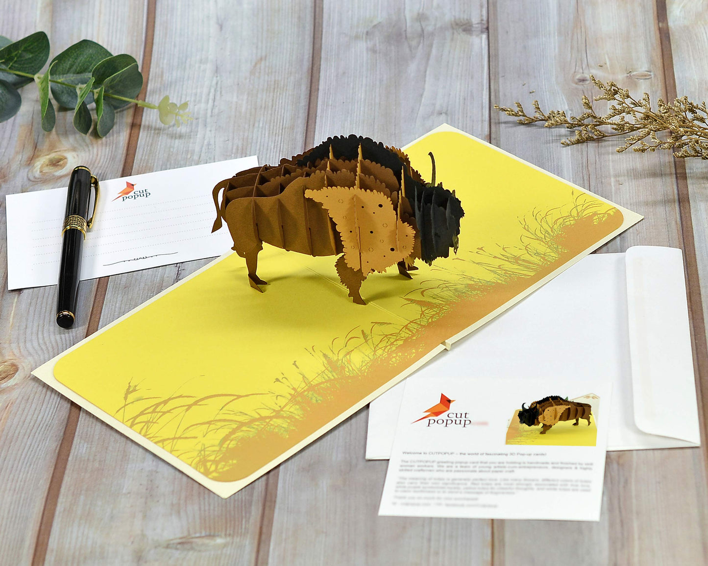 CUTPOPUP Bison 3D Tarjeta de felicitación emergente – una bonita imagen, tarjeta de regalo feliz, diseño único, tarjetas de agradecimiento, felicitación o cualquier ocasión.