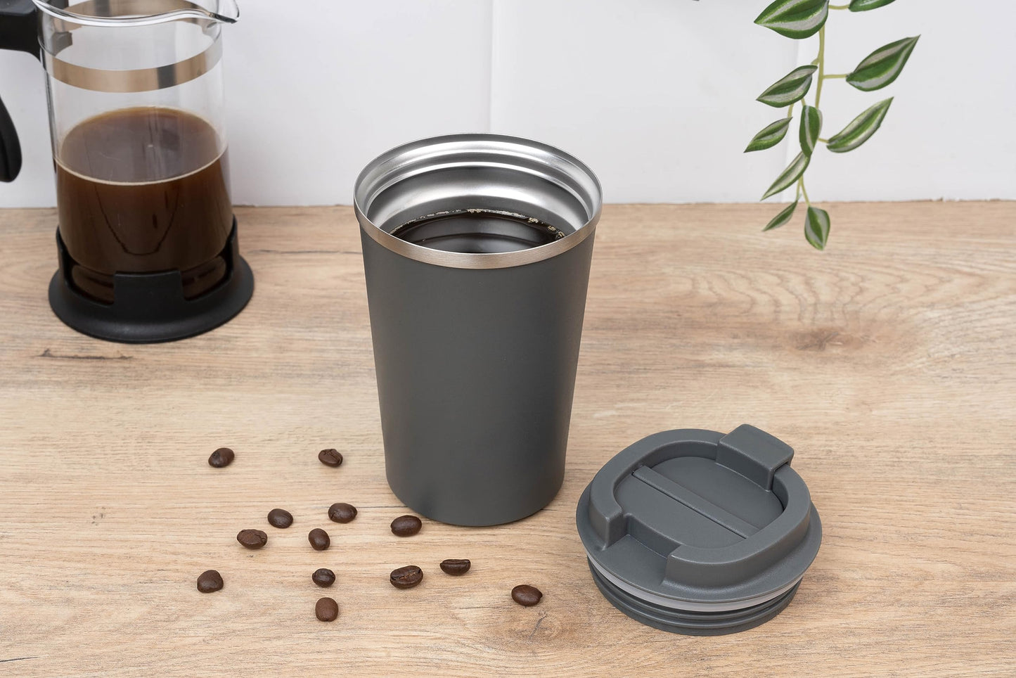 Wanapix | Termo Cafe Personalizado 350 ml | Personalizado con Foto y Texto | Vaso Térmicos de Doble Capa | Taza para Llevar | Acero Inoxidable | Libre de BPA | 100% Personalizado Gris