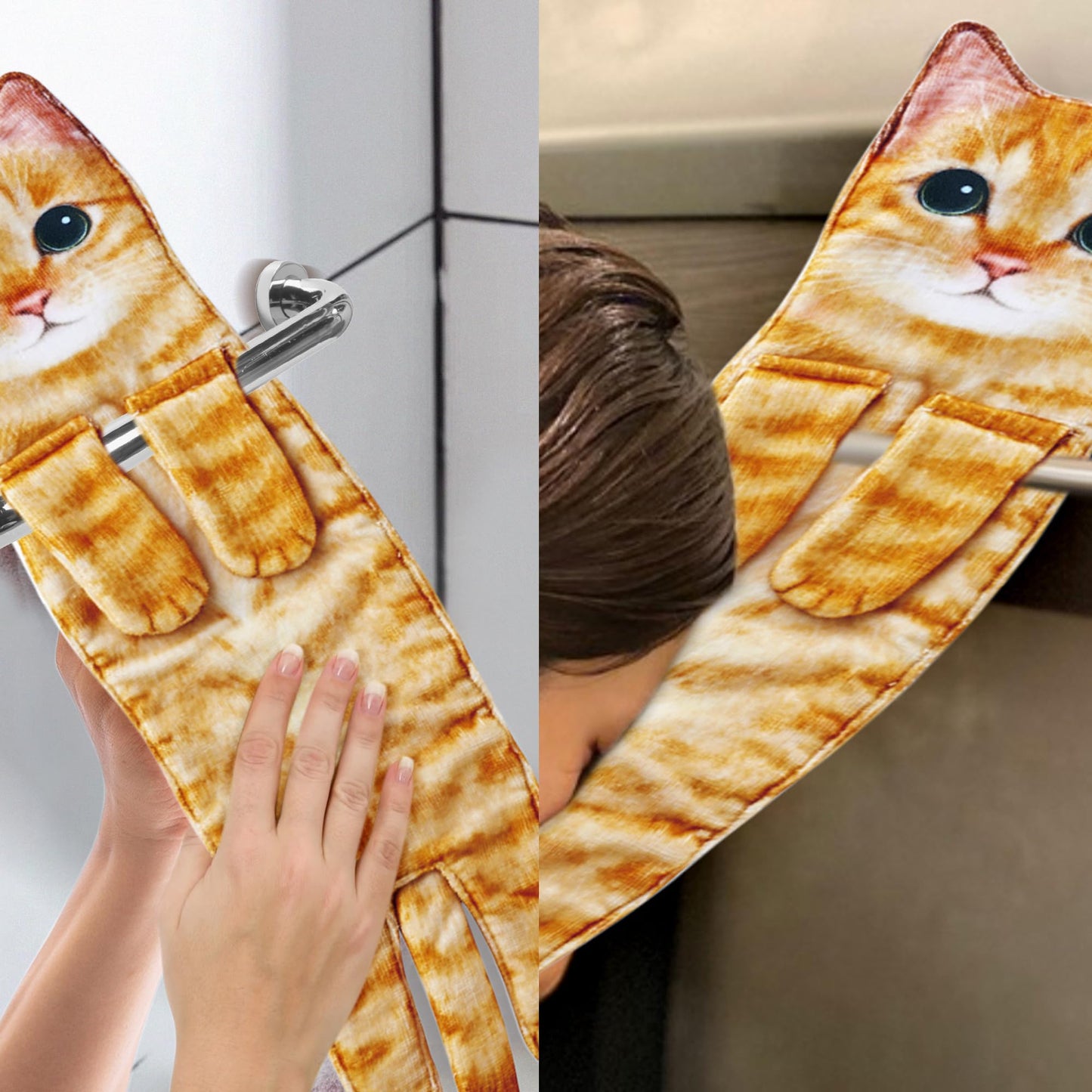 Divertidos Gatos Toalla de Mano-Decoración Gato Toalla Colgantes para Baño Trapos de Cocina-Animal Absorbente suave Toallas-regalos Graciosos Para Originales Mujer Amantes de Los Gatos-Naranja