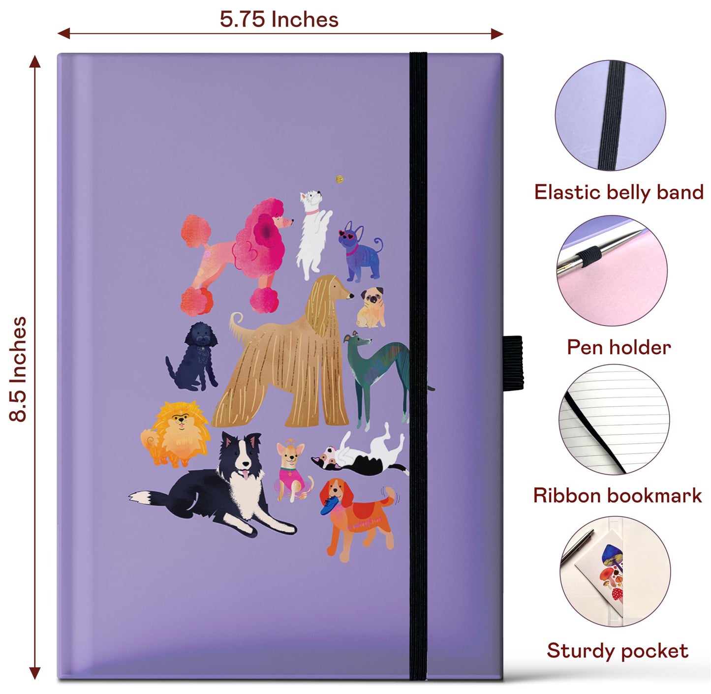 Libreta Elena Essex Perros Malva – Papel grueso y lujo canino