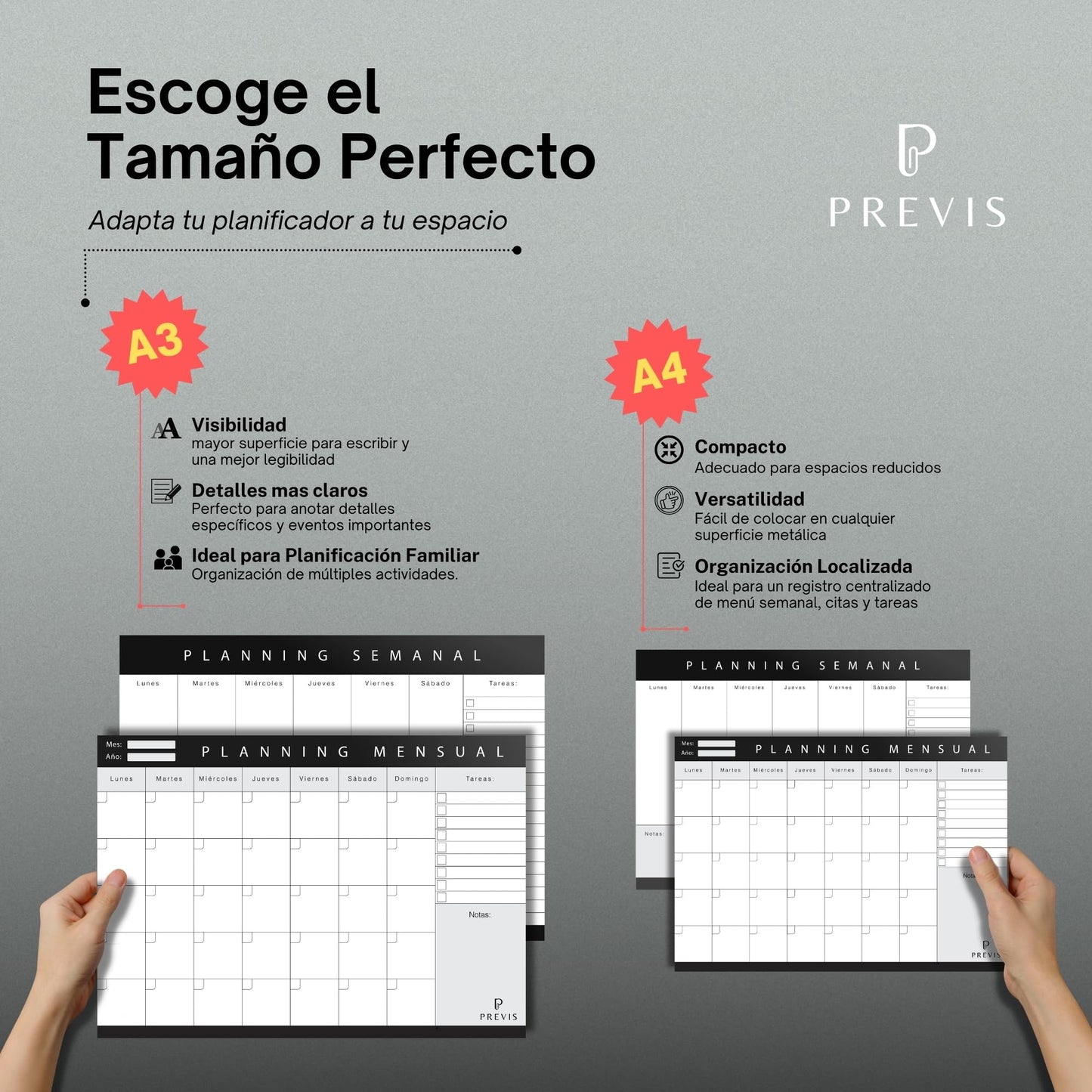 Previs Combo Planificador Semanal + Planificador Mensual A4 - Organizador de Escritorio - Ideal Para Oposiciones, Estudios, Trabajo.