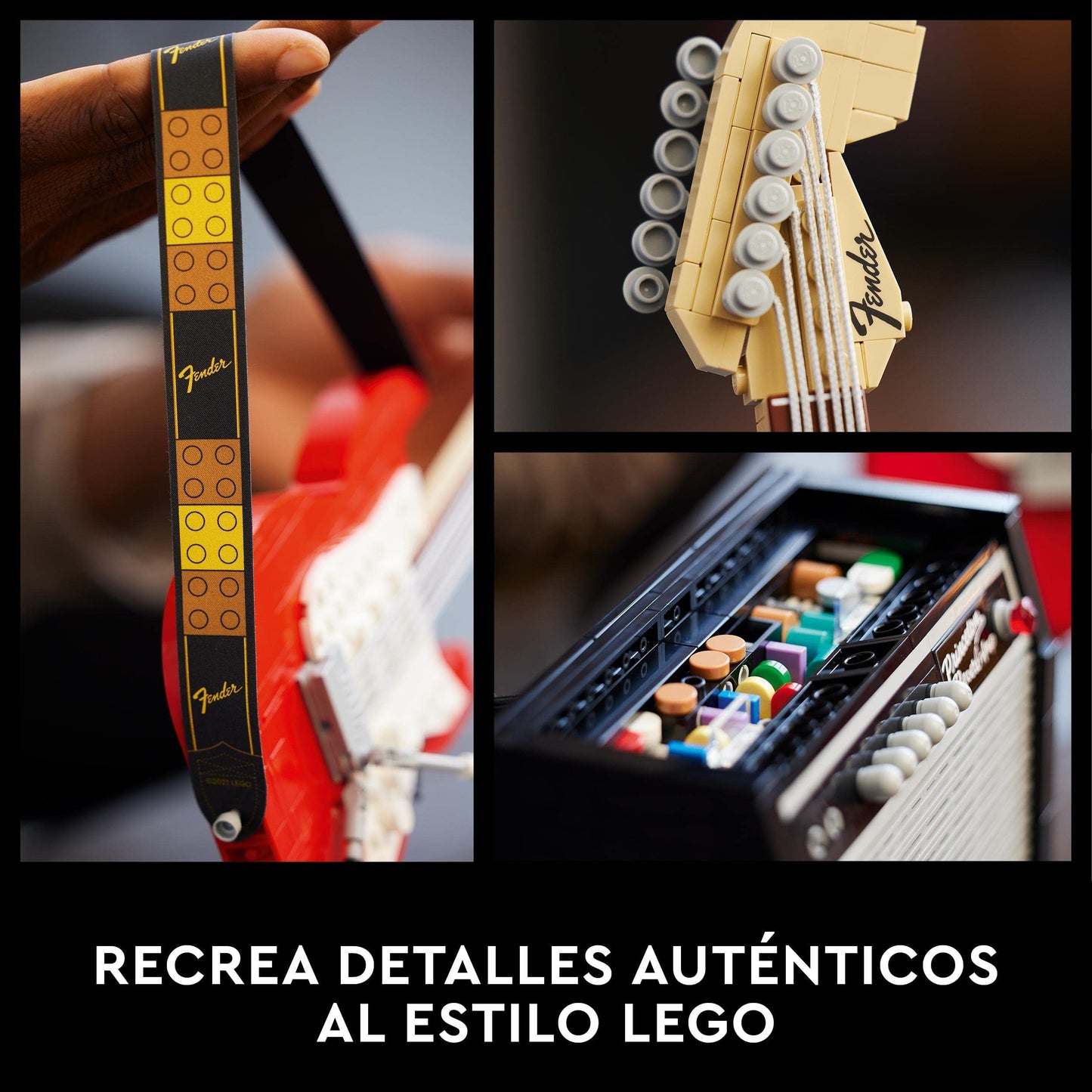 LEGO Ideas Fender Stratocaster, Maqueta de Instrucomento de Guitarra Eléctrica con Amplificador, Manualidades para Adultos, Artículo de Colección, Regalo por el Día del Padre 21329