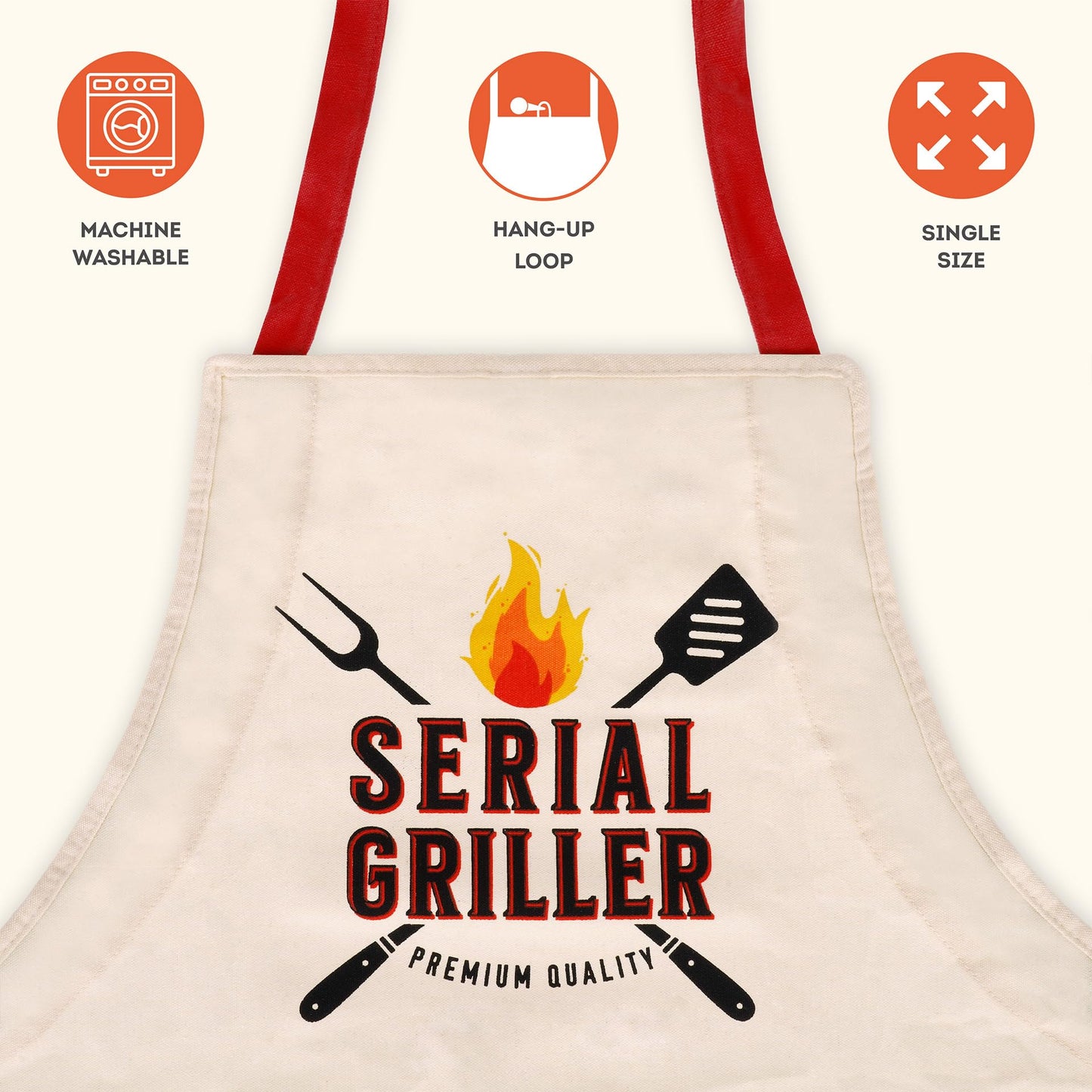 Legami - Delantal de cocina para hombre y mujer, súper chef, para barbacoa, bolsillo frontal, ajustable, talla única, lavable a máquina, tamaño 56 x 76 cm, tema Serial Griller, beige, talla unica