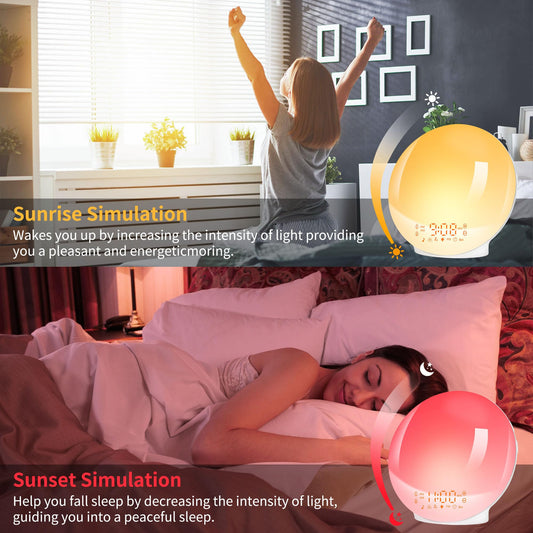 Despertador amanecer LED – Despierta con luz, sonidos y cero estrés