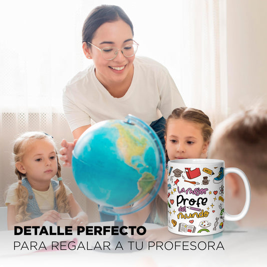 Taza “La mejor profe del mundo” – Café con cariño para tu maestra favorita