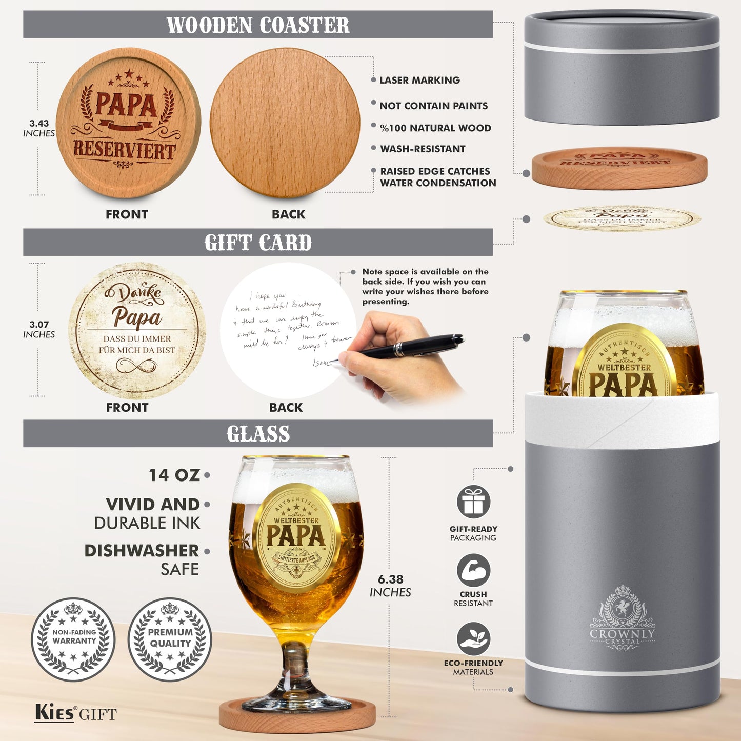 CROWNLY CRYSTAL® Regalo Padre Regalos Originales Para Hombres Regalos Hombre Navidad Regalos Personalizados Copas De Cerveza Regalo Papa Regalos Originales Para Un Padre Regalo Hombre Cumpleaños