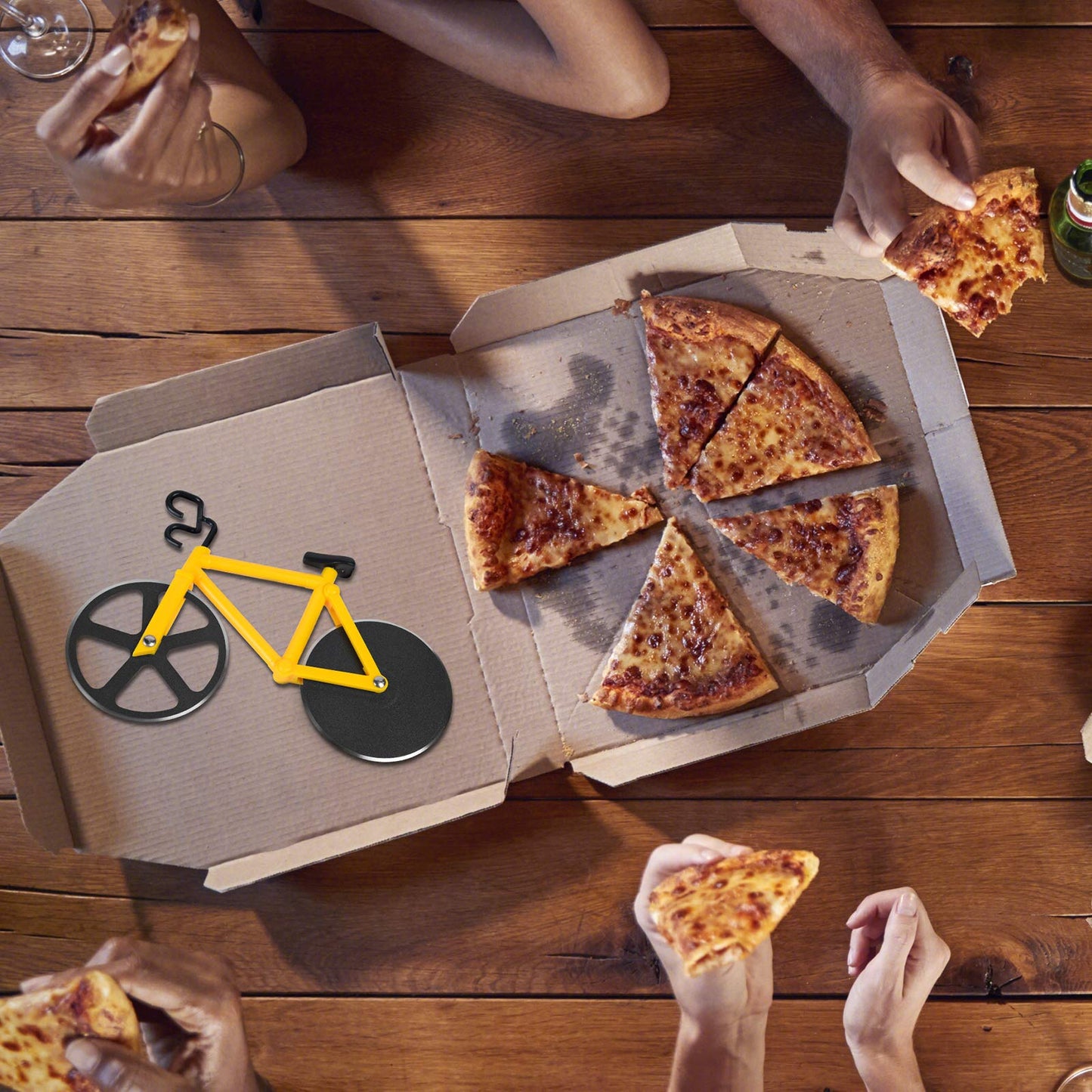 flintronic Corta Pizza Antiadherente, Ruedas Cortadoras De Pizza De Bicicleta, Cortadora de Pizza para Bicicleta con Soporte, Acero Inoxidable Doble, Amarillo