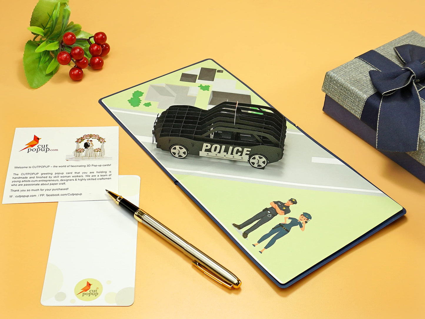 CUTPOPUP - Tarjeta de felicitación para el día del padre del coche de policía, tarjeta de cumpleaños emergente, tarjetas de felicitación 3D, tarjeta de felicitación emergente