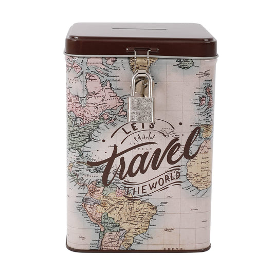 Hucha de Metal Mapamundi – Ahorra para tu Próximo Viaje
