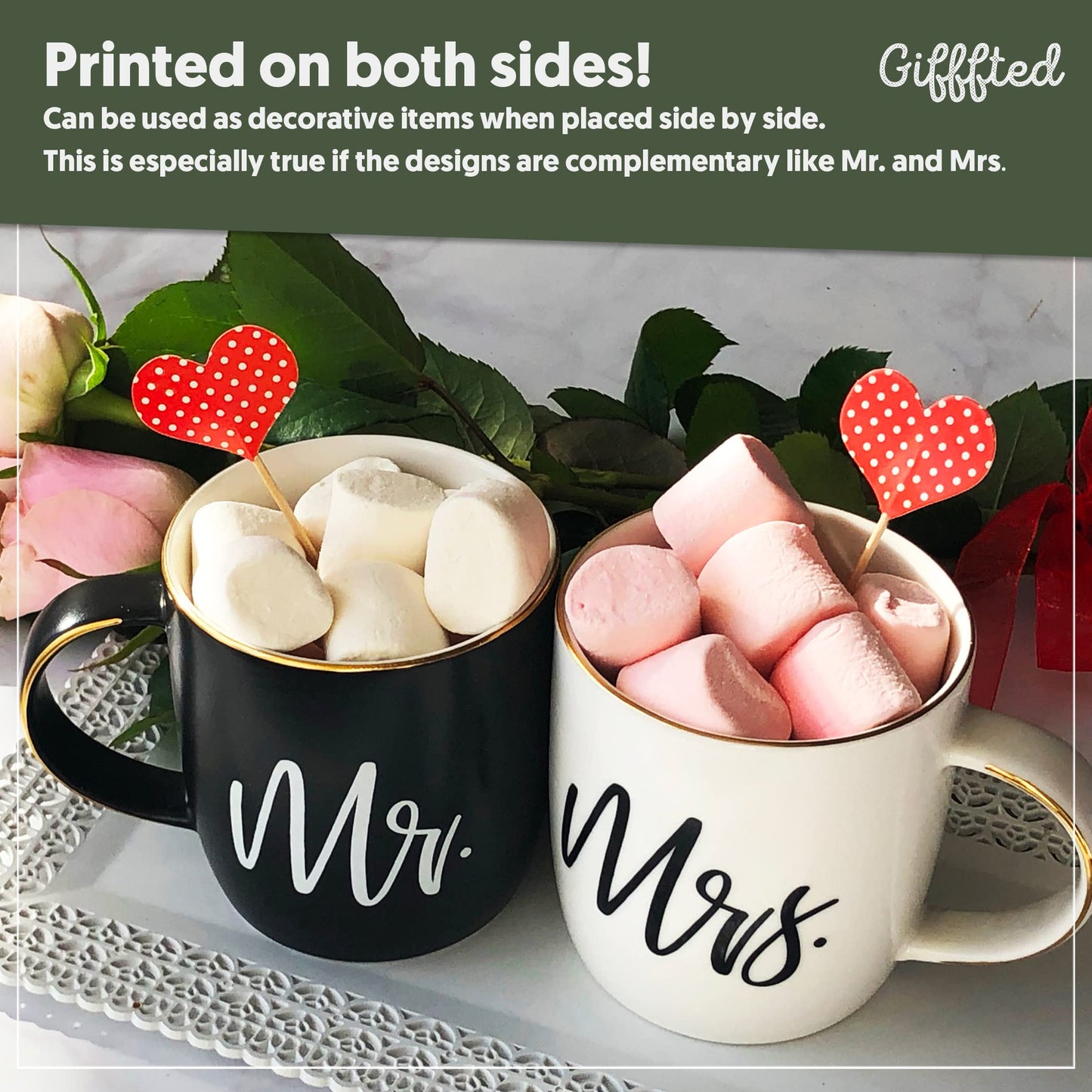 Triple Gifffted Mr y Mrs Tazas parejas a conjunto,Caja de Regalo para Novios,Novias,Regalos original, Bodas, Aniversarios,nupical,desayuno, Románticos,San Valentín, Navidad,380 Ml, Juego De 2 pack