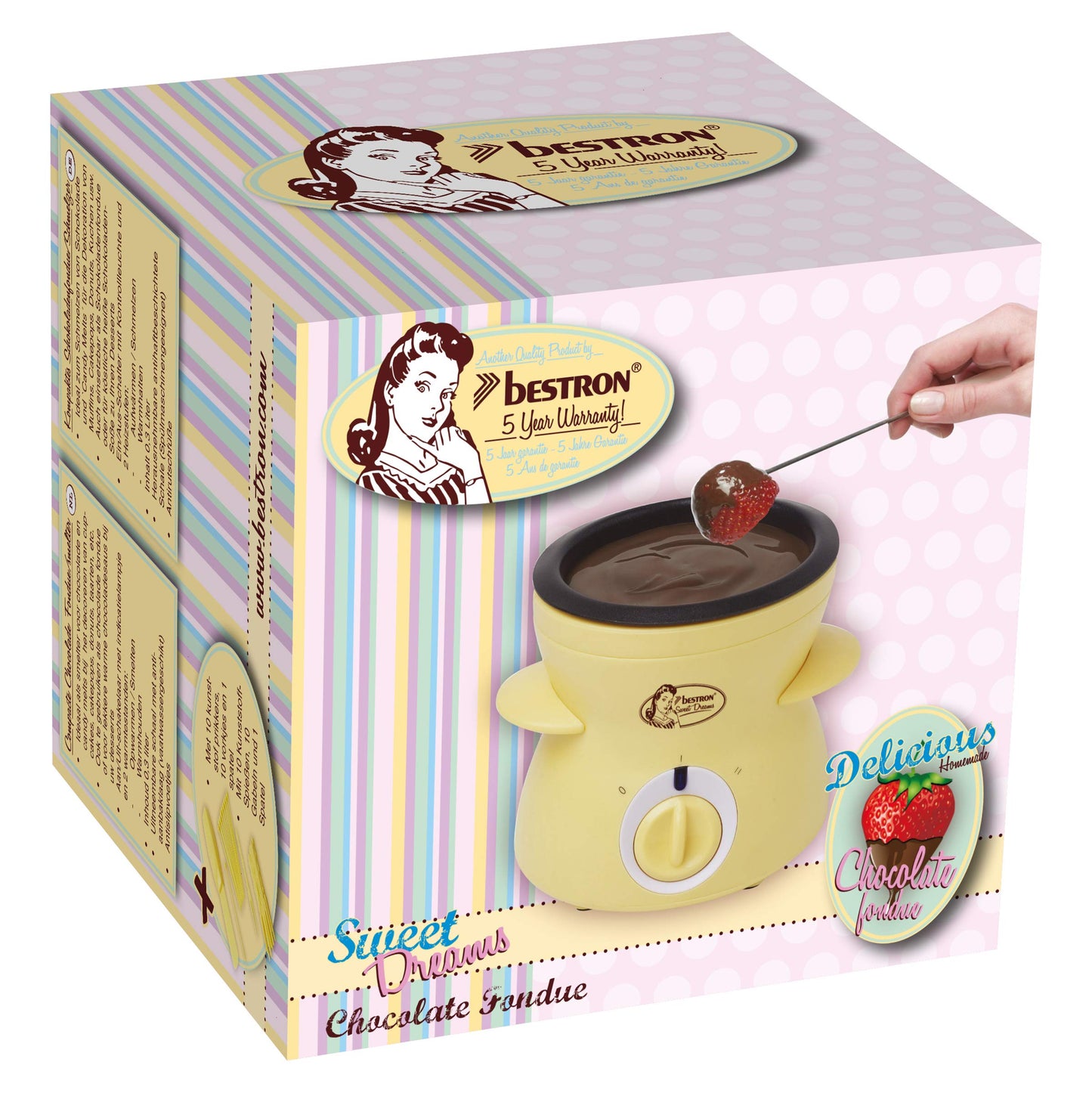 Bestron Fondue de chocolate para 2 personas, mini set de fondue de chocolate, incl. 10xskewers, 10xforks y 1xspatula, 25Watt, Color: Amarillo