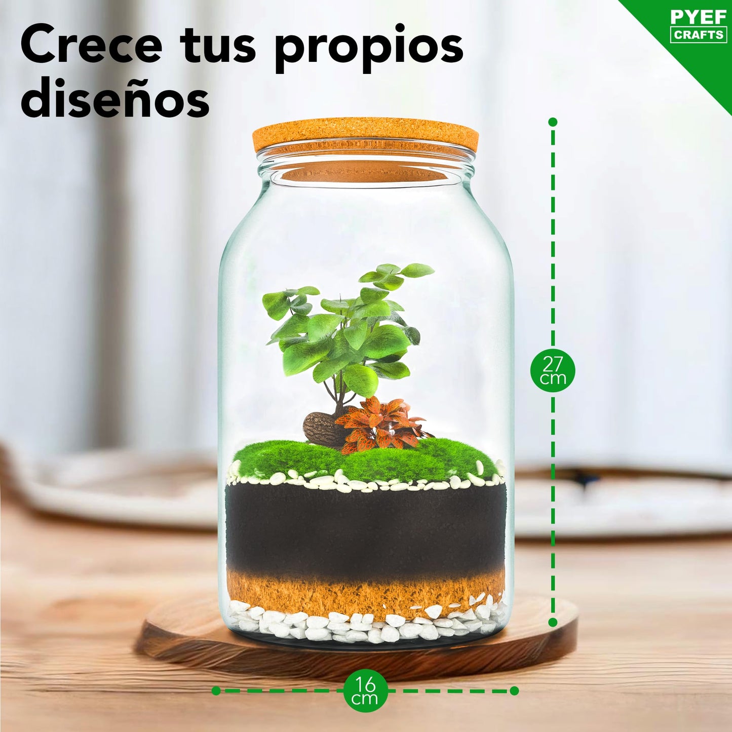 PYEF CRAFTS Kit Terrario Plantas XL - DIY Kit con Frasco Grande Terrario Cristal Plantas - Ecosistema Cerrado Plantas para Jardin Eterno - Terrario Plantas Ecosistema - Sin Planta (Kit con Frasco 4L)