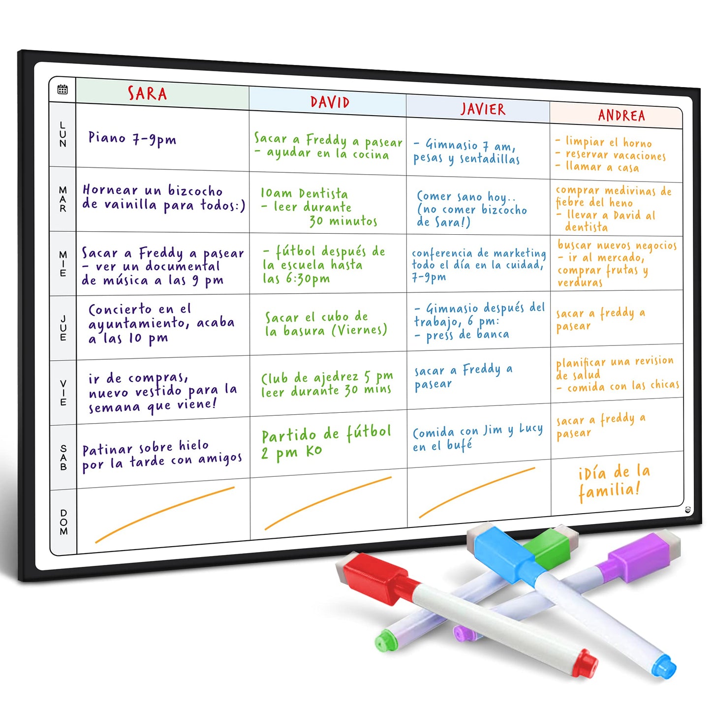 Pizarra Planificadora de Comidas y de Planes por SmartPanda - Calendario Magnético Grande Ideal para Planificar Estudios, Tareas o Dietas - Pizarra Blanca para la Nevera – Semanal, En Español