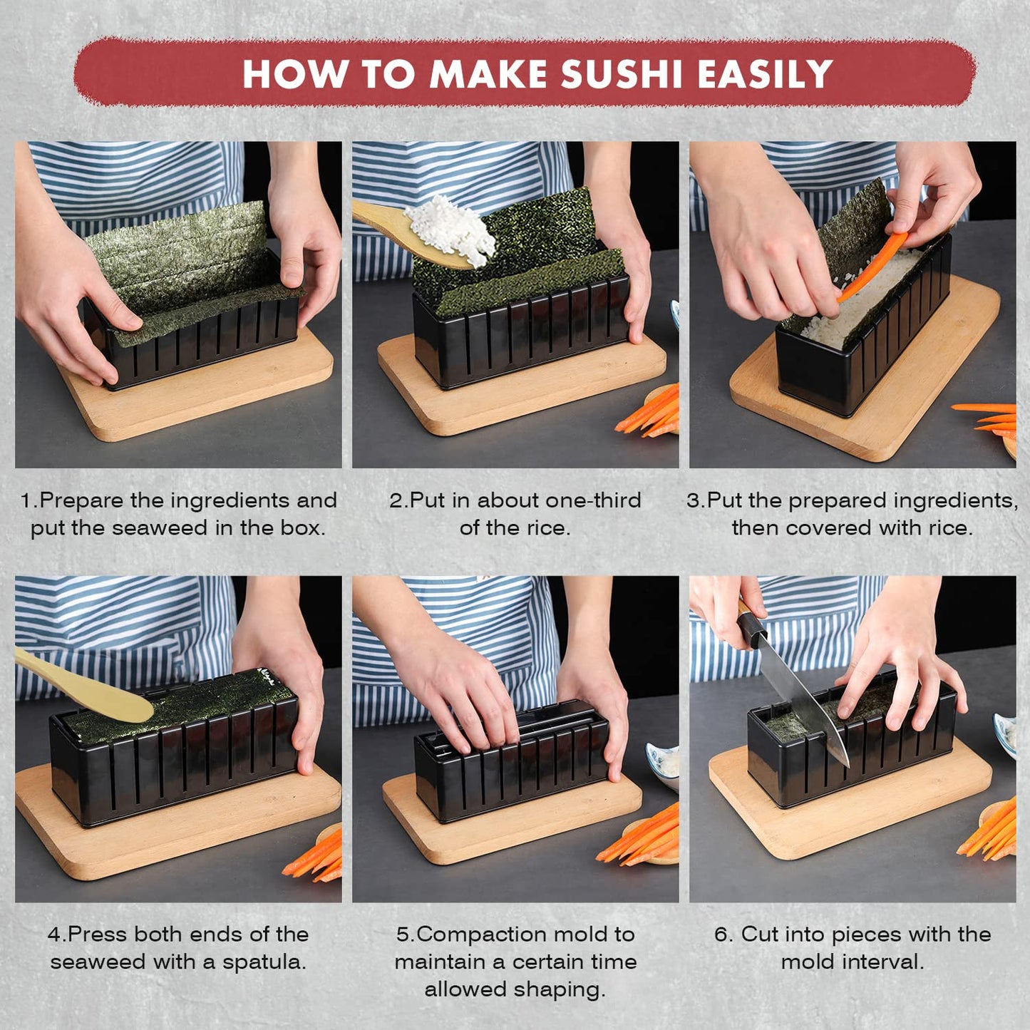 Mlryh Kit para Hacer Sushi, 20 piezas Kit Sushi para Principiantes con Alfombrilla de Sushi,Palillos, Rebanador de Aguacate,Paleta, Esparcidor,Cuchillo,Soporte para Palillos,Platos,Cepillo.