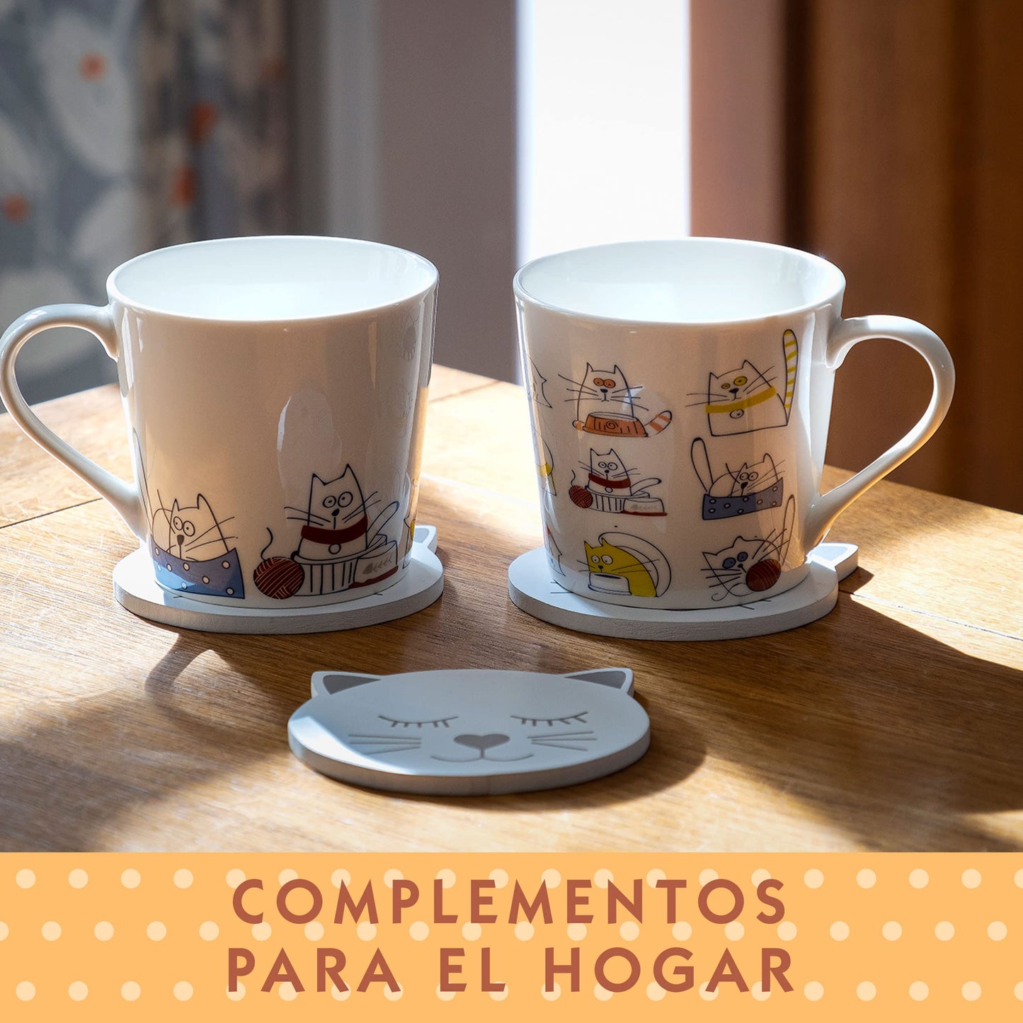 SPOTTED DOG GIFT COMPANY Tazas de Café, Juego de 2 Tazas Desayuno, Tazas de Gato, Taza de Cerámica para Té y Café, Regalo para Amante de los Gatos, 380ml/13oz