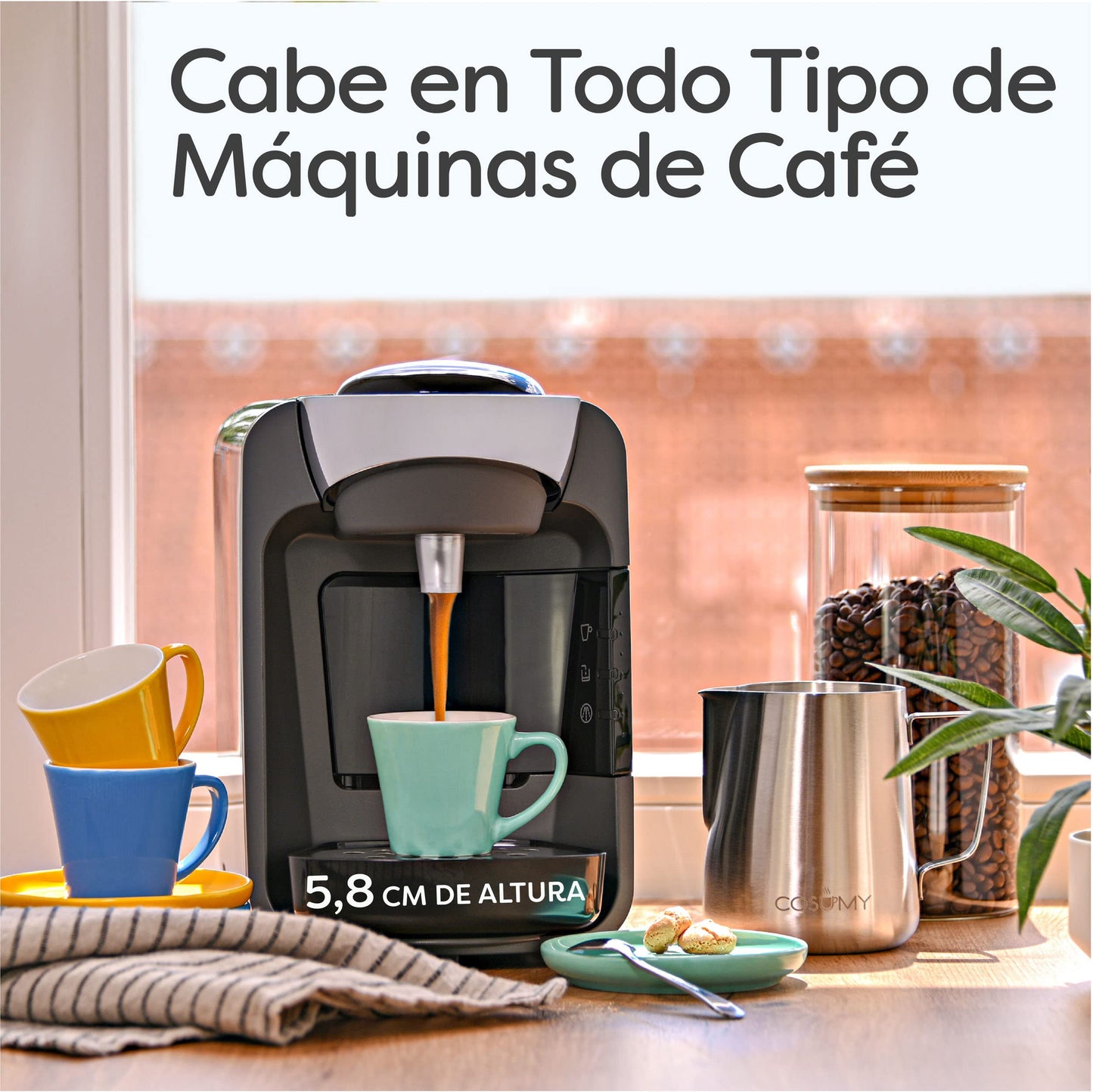 Juego de 6 Tazas de Cafe Espresso Multicolor - Con Platos - Ceramica Multicolor - Apto para Lavavajillas & Microondas - 70ml