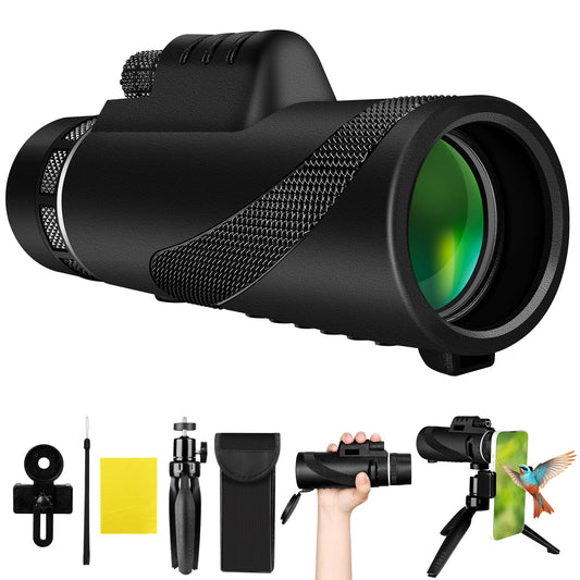 Telescopio Monocular 40X60 Monoculares de Largo Alcance Telescopio Terrestre Zoom para Movil Impermeable Compacto Telescopio Monoculo con Trípode Smartphone Holder Adultos Observación de Aves Senderis