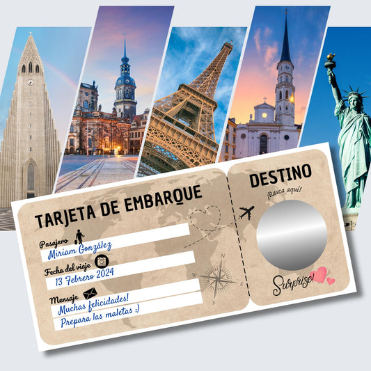 Tarjeta sorpresa de viaje – Rasca el destino y haz las maletas