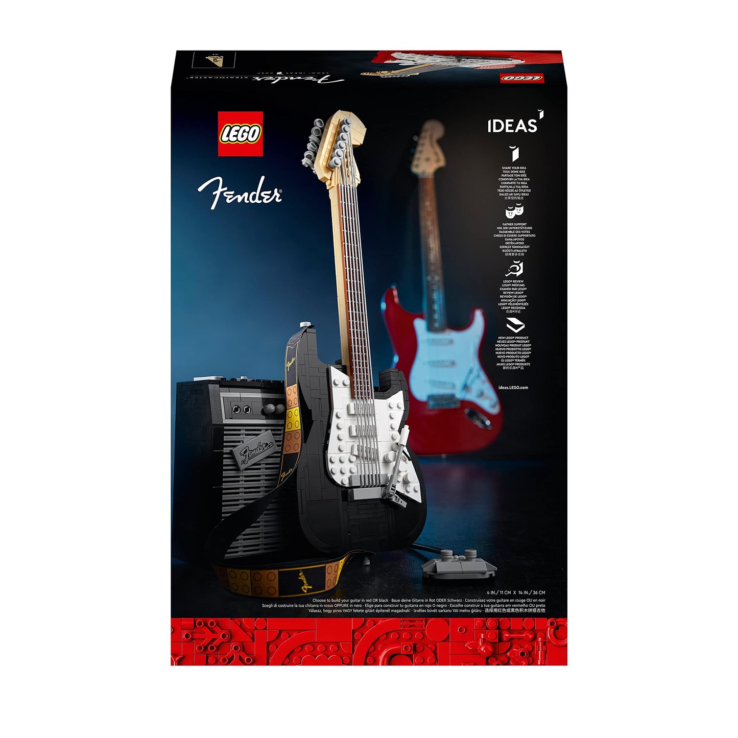 LEGO Ideas Fender Stratocaster, Maqueta de Instrucomento de Guitarra Eléctrica con Amplificador, Manualidades para Adultos, Artículo de Colección, Regalo por el Día del Padre 21329