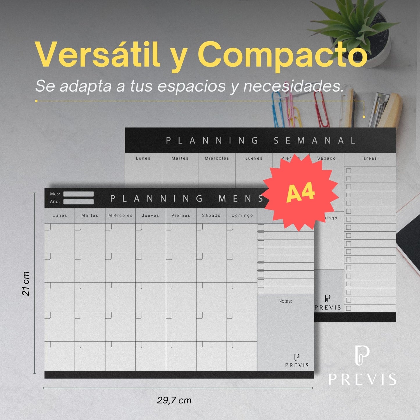 Previs Combo Planificador Semanal + Planificador Mensual A4 - Organizador de Escritorio - Ideal Para Oposiciones, Estudios, Trabajo.